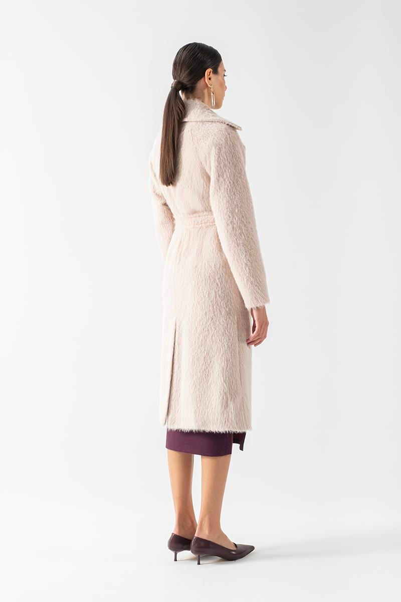 Ottobello Mono Yaka Kruvaze Kuşaklı Kaban BEJ