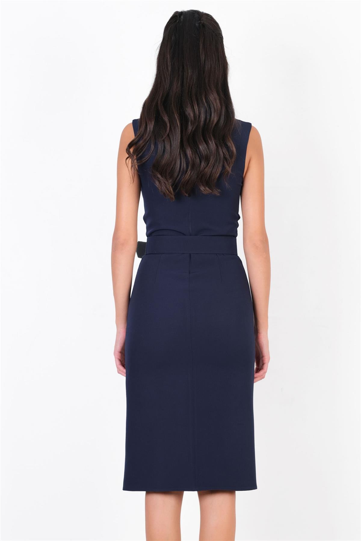 Pacifici Kulplu Kemerli Elbise LACİVERT