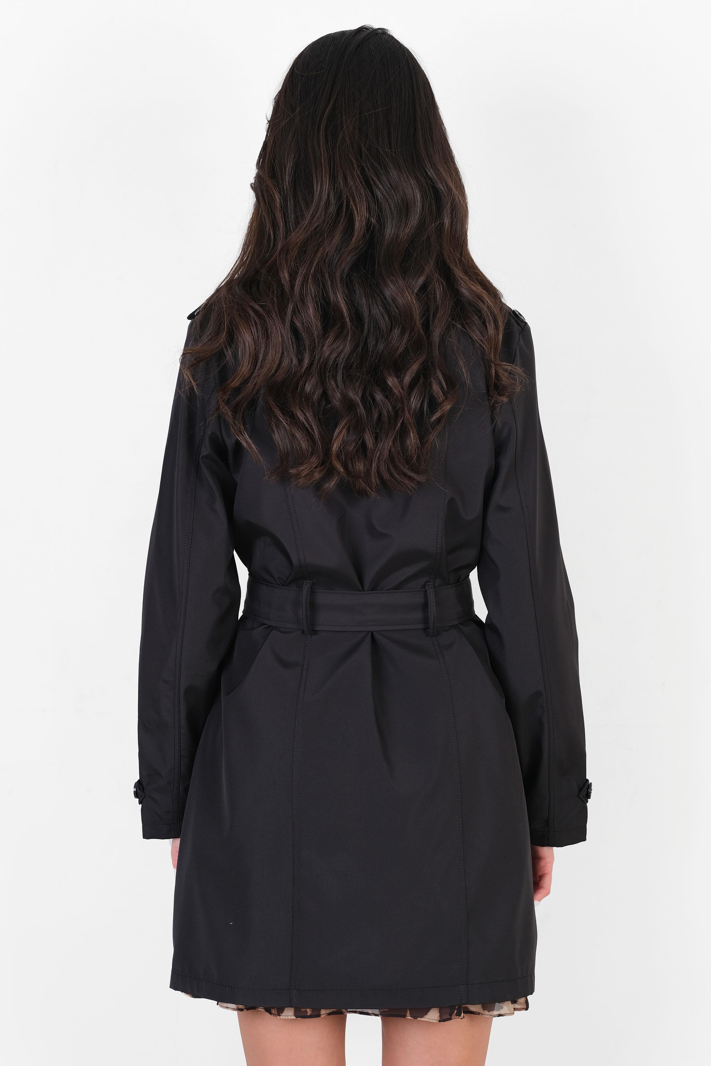 Pallaske Kruvaze Yaka Kuşaklı Cepli Trençkot SİYAH