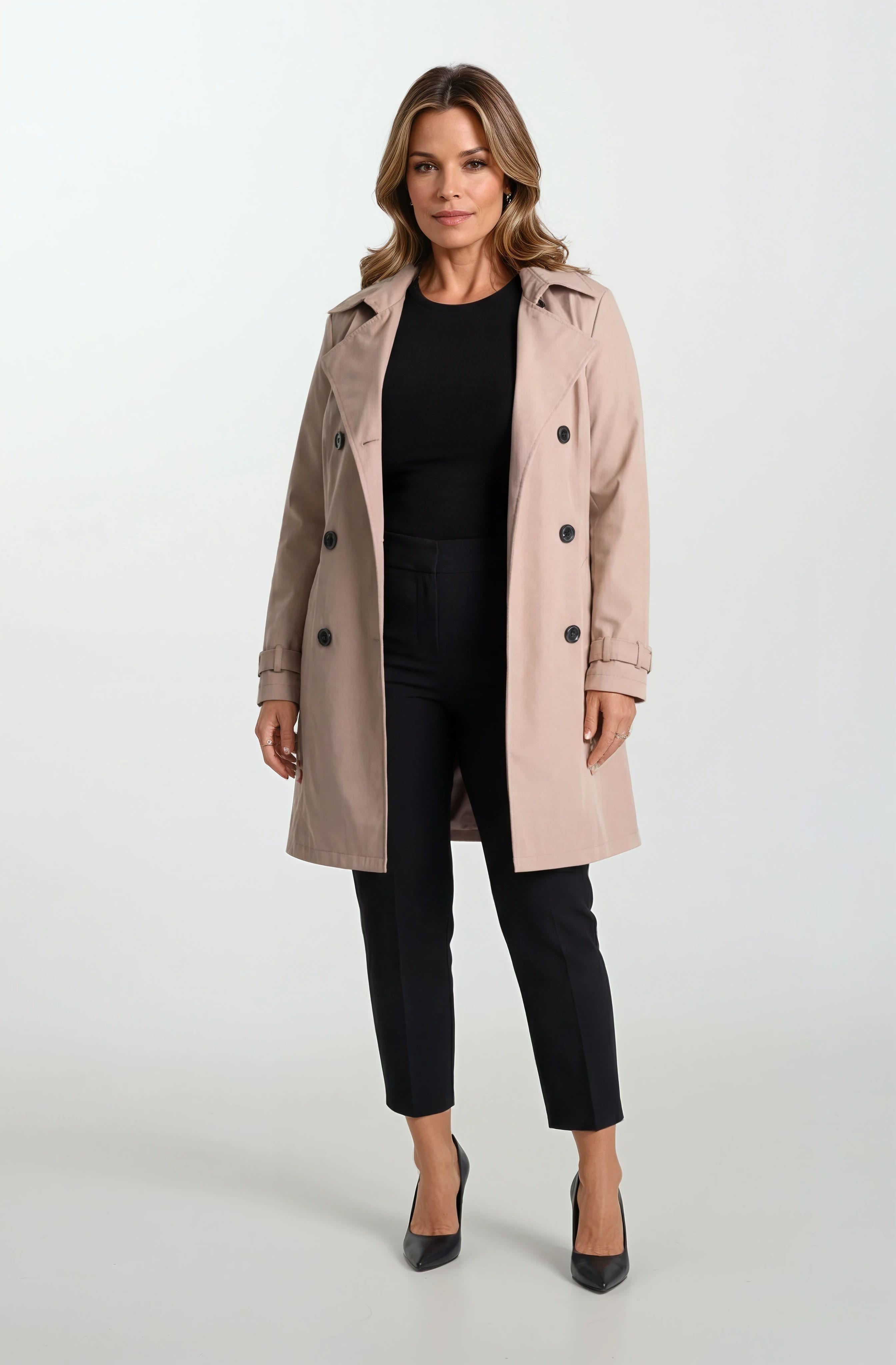 Pallaske Kruvaze Yaka Kuşaklı Cepli Trençkot TAŞ