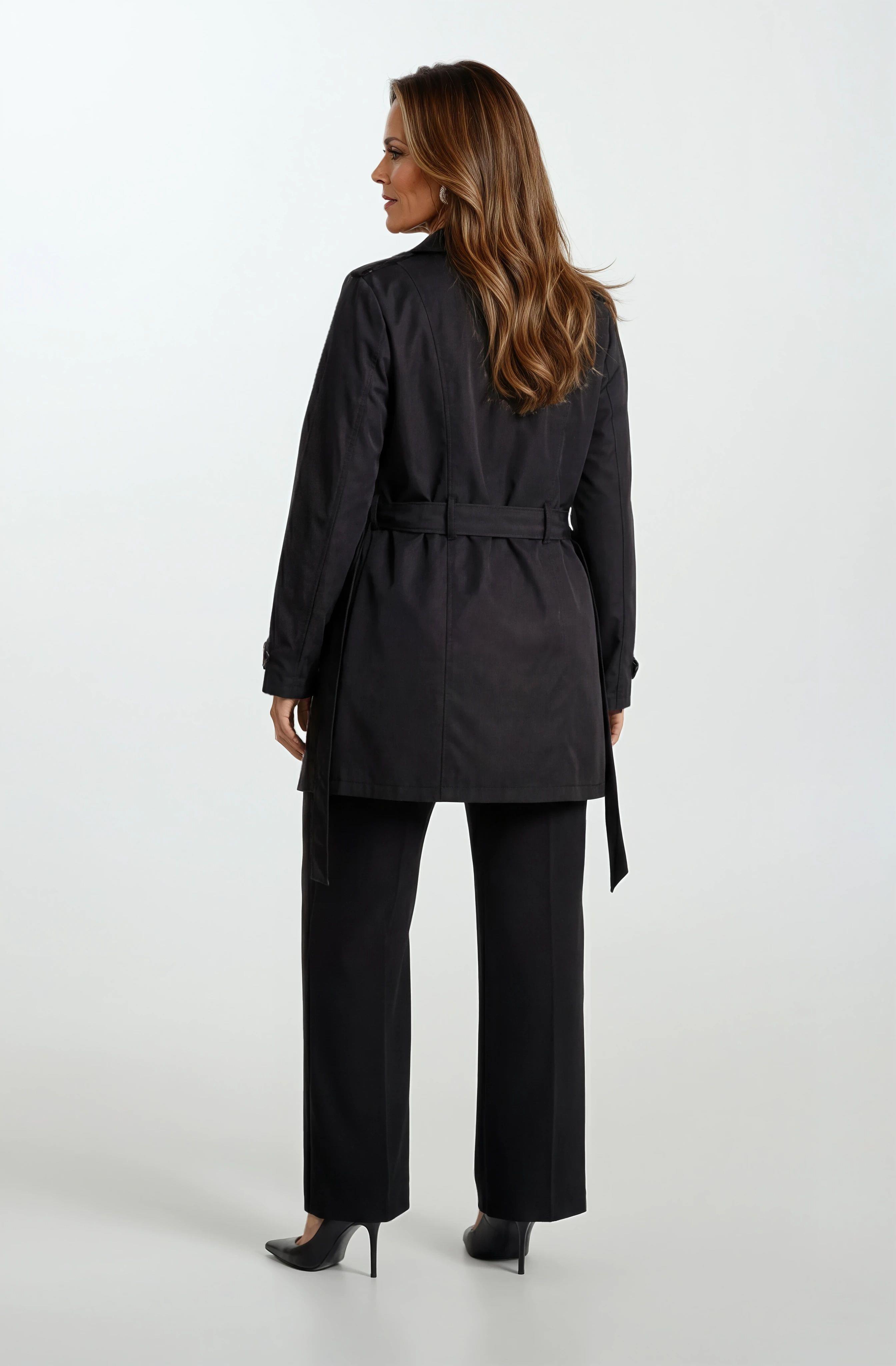 Pallaske Kruvaze Yaka Kuşaklı Cepli Trençkot SİYAH