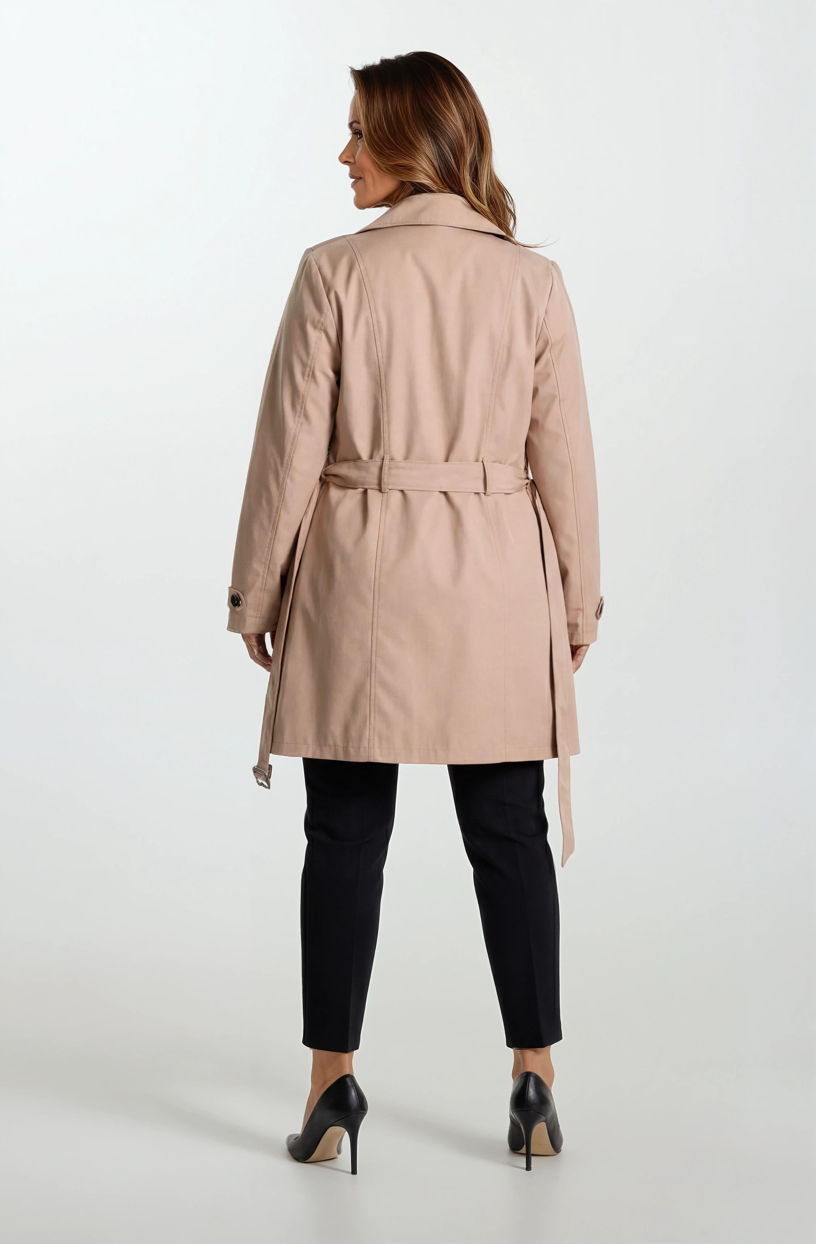 Pallaske Kruvaze Yaka Kuşaklı Cepli Trençkot TAŞ