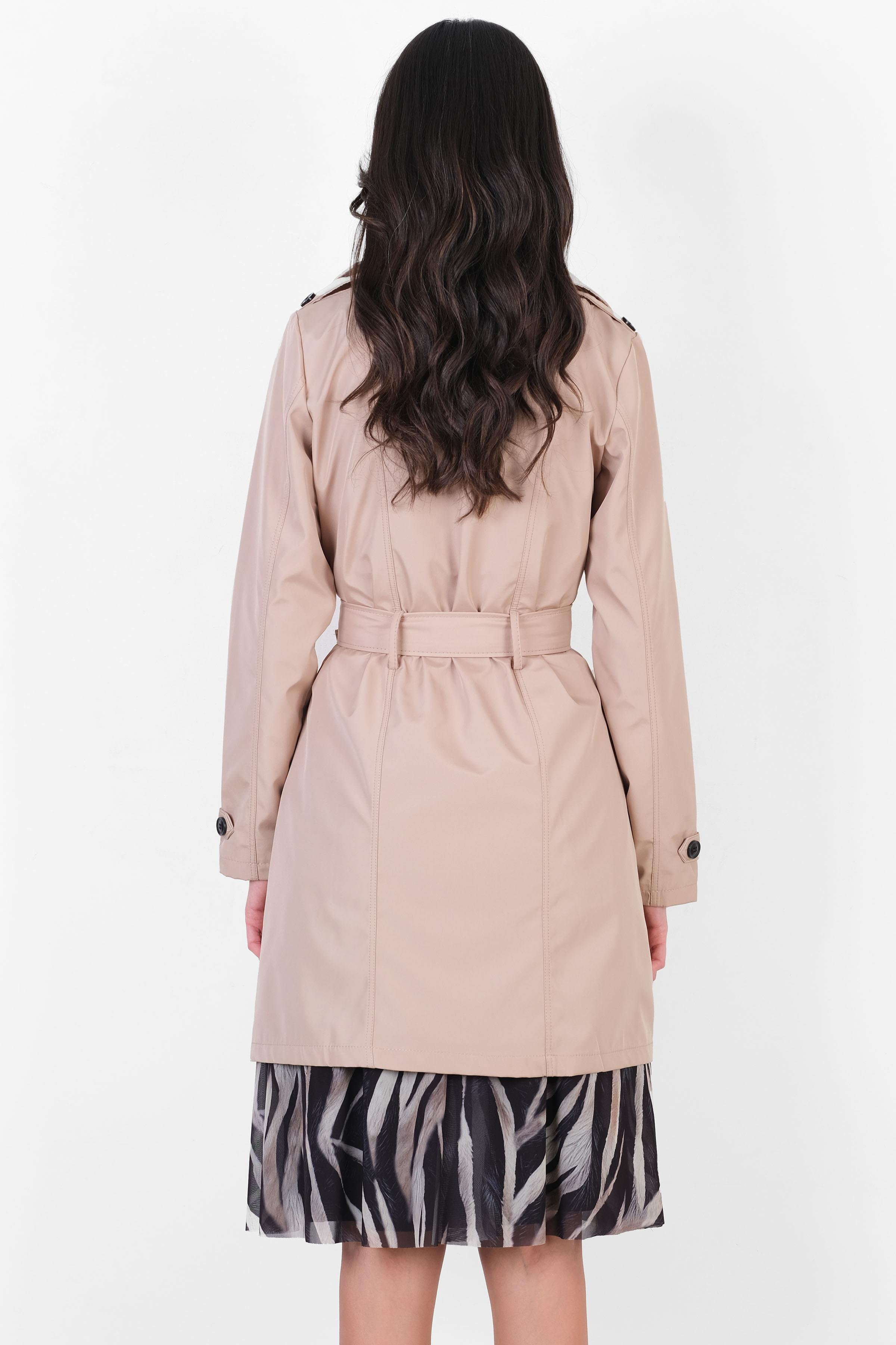 Pallaske Kruvaze Yaka Kuşaklı Cepli Trençkot TAŞ