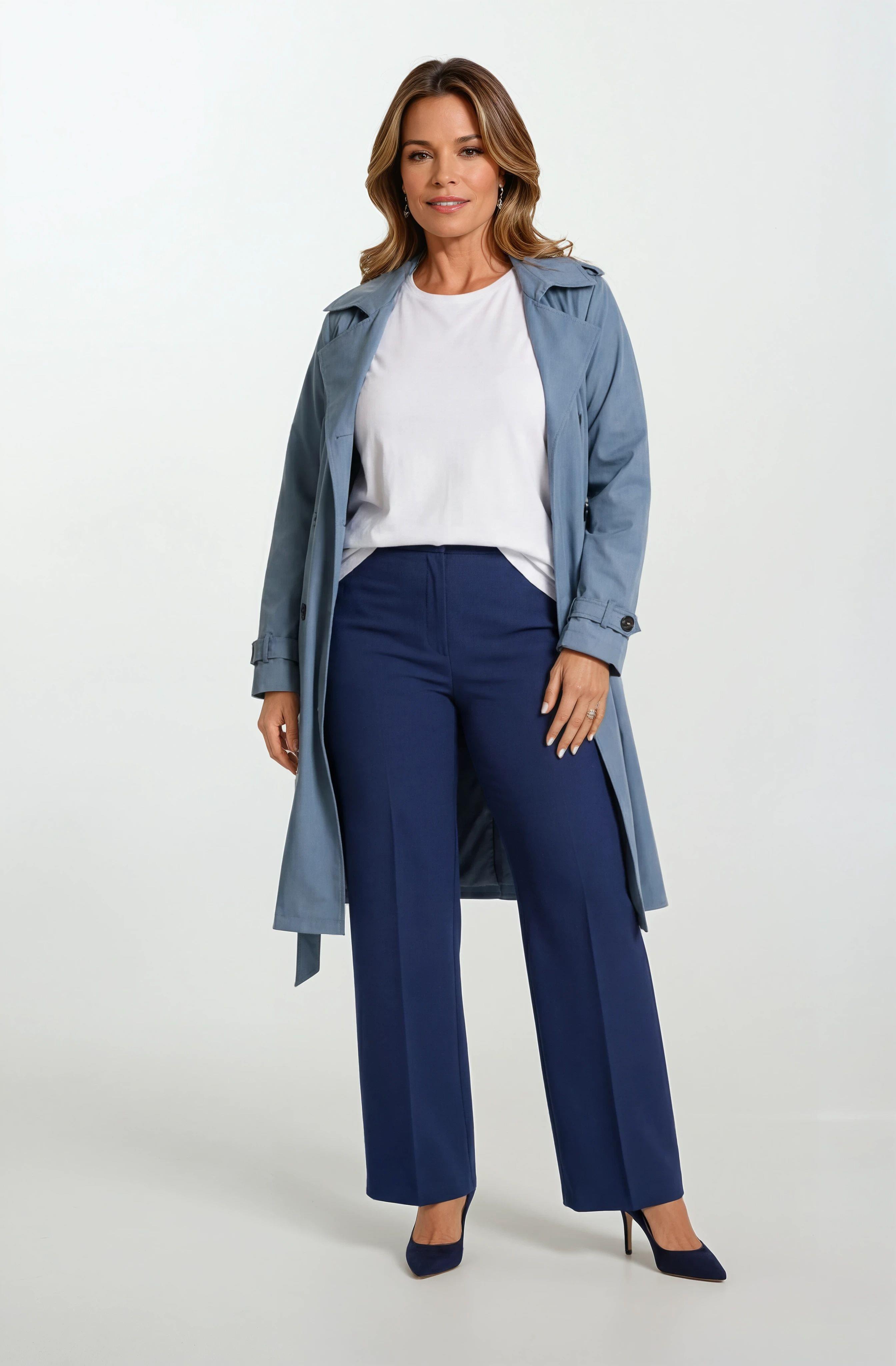 Pallaske Kruvaze Yaka Kuşaklı Cepli Trençkot İNDİGO