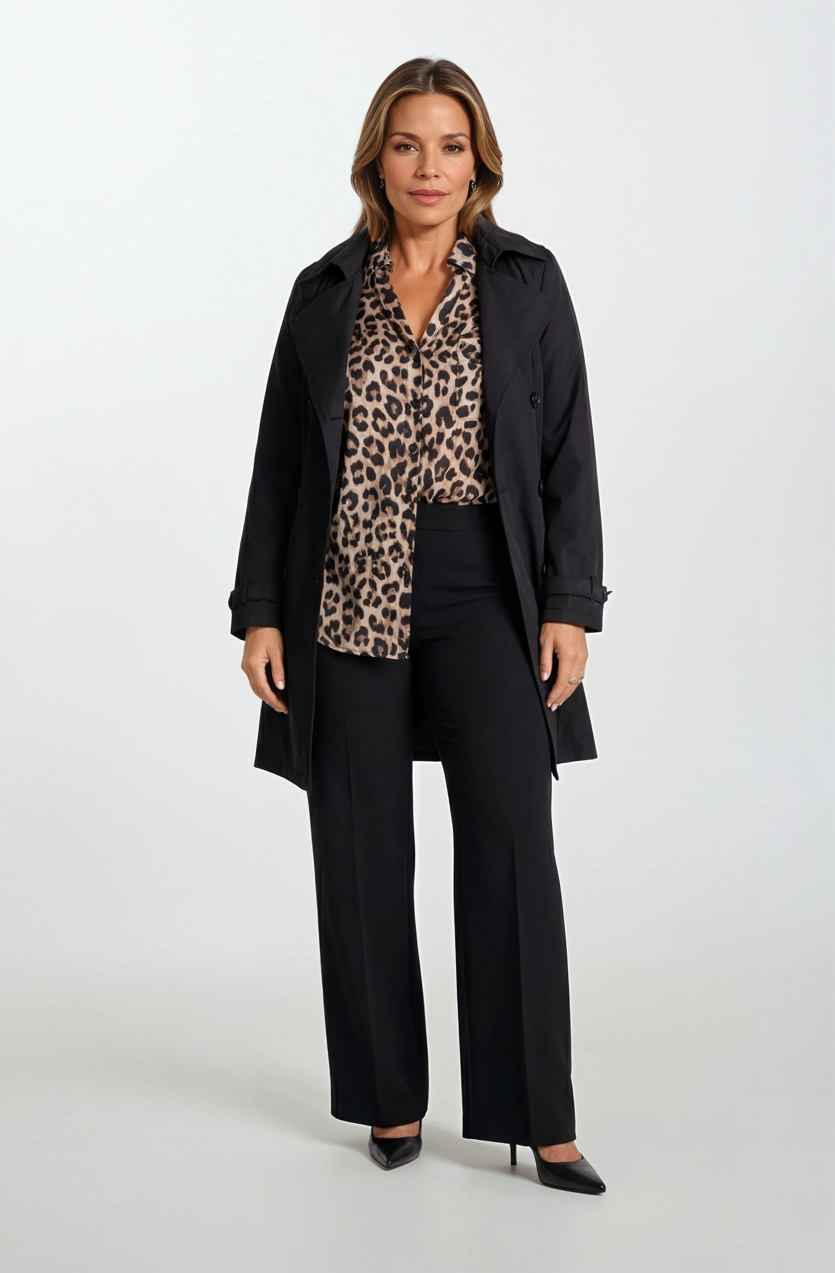 Pallaske Kruvaze Yaka Kuşaklı Cepli Trençkot SİYAH