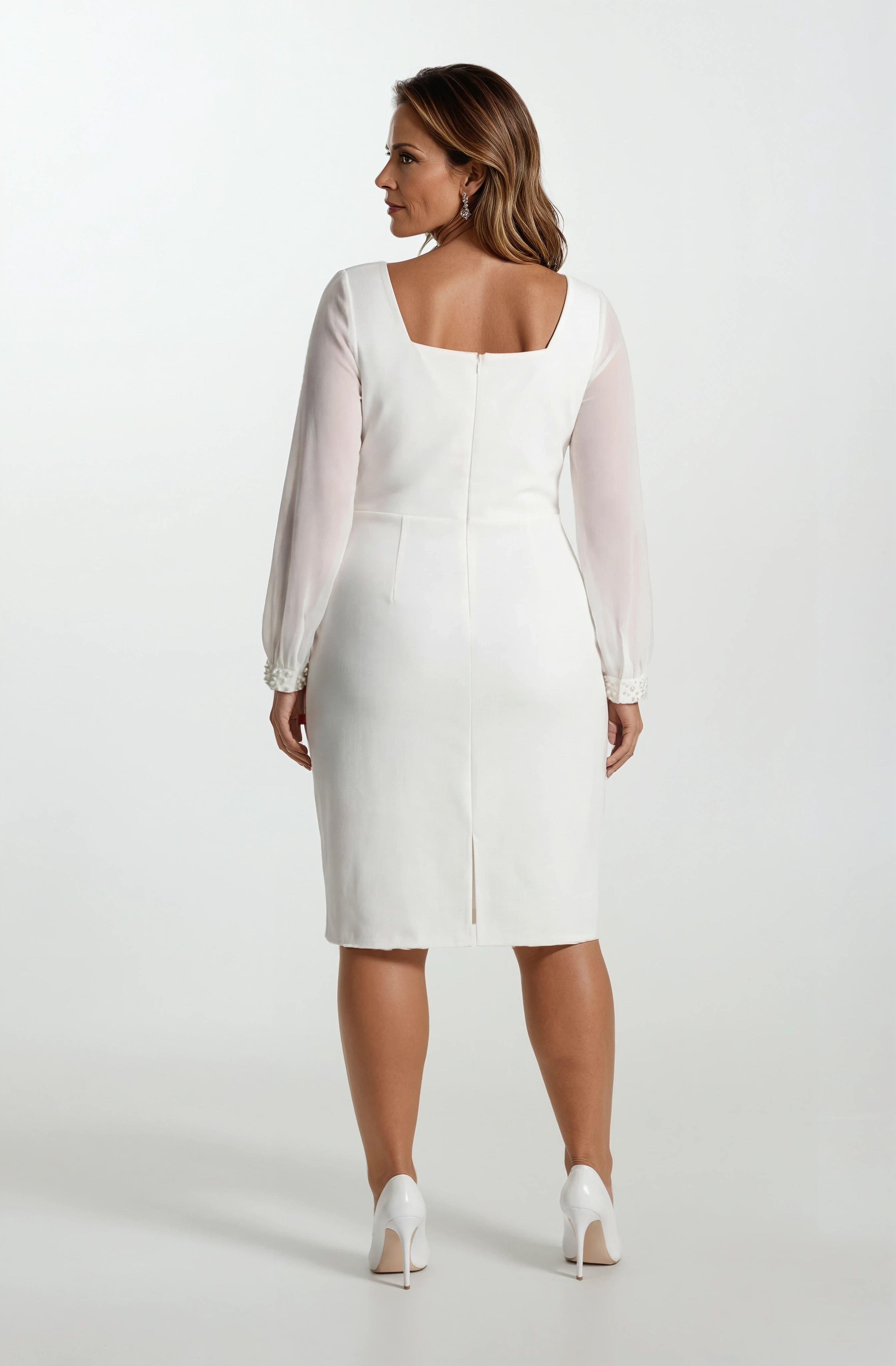 Panattiere Manşet Omuz İnci İşlemeli  Kısa Abiye Elbise EKRU