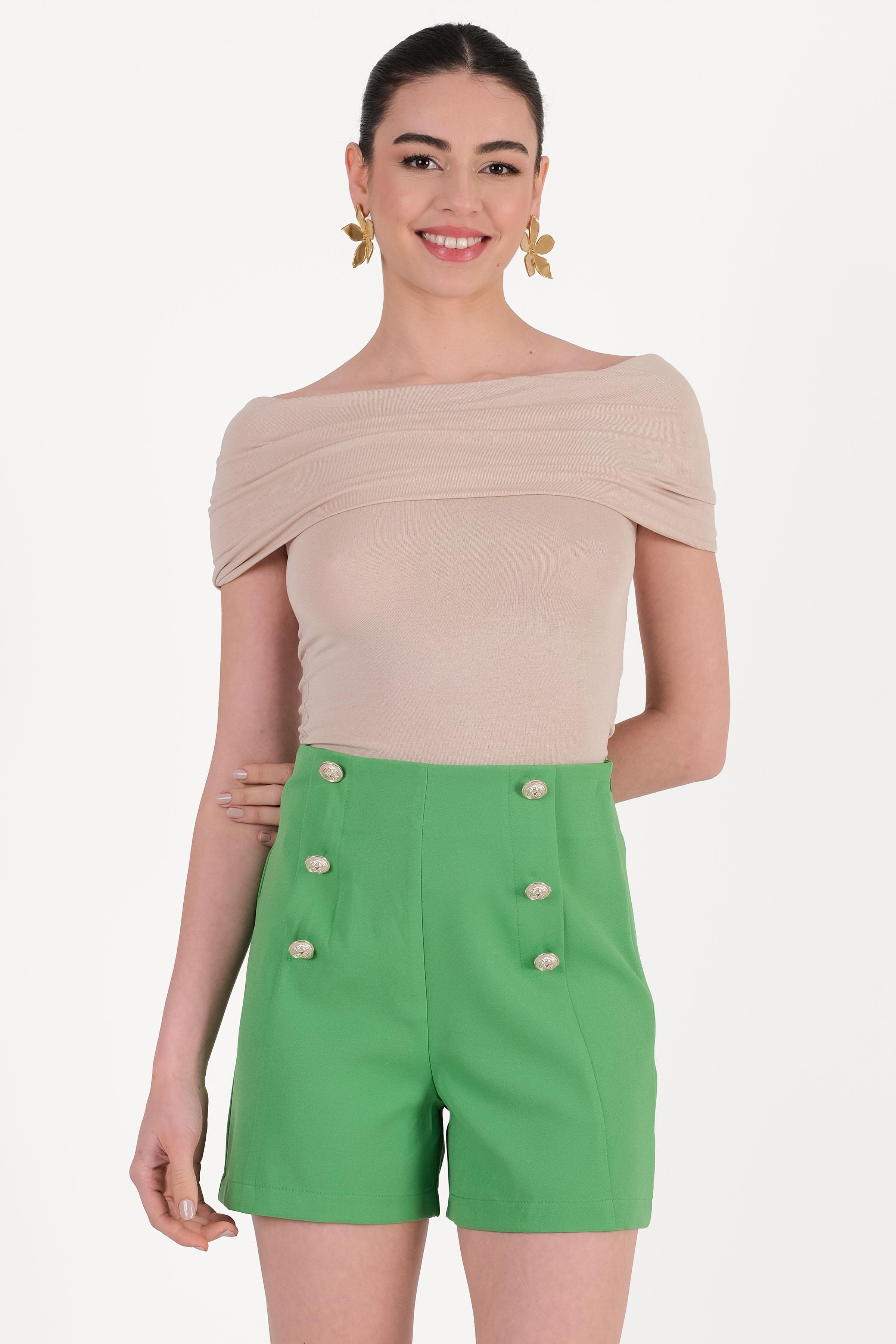 Paridina Önü Düğme Detaylı Mini Şort YEŞİL