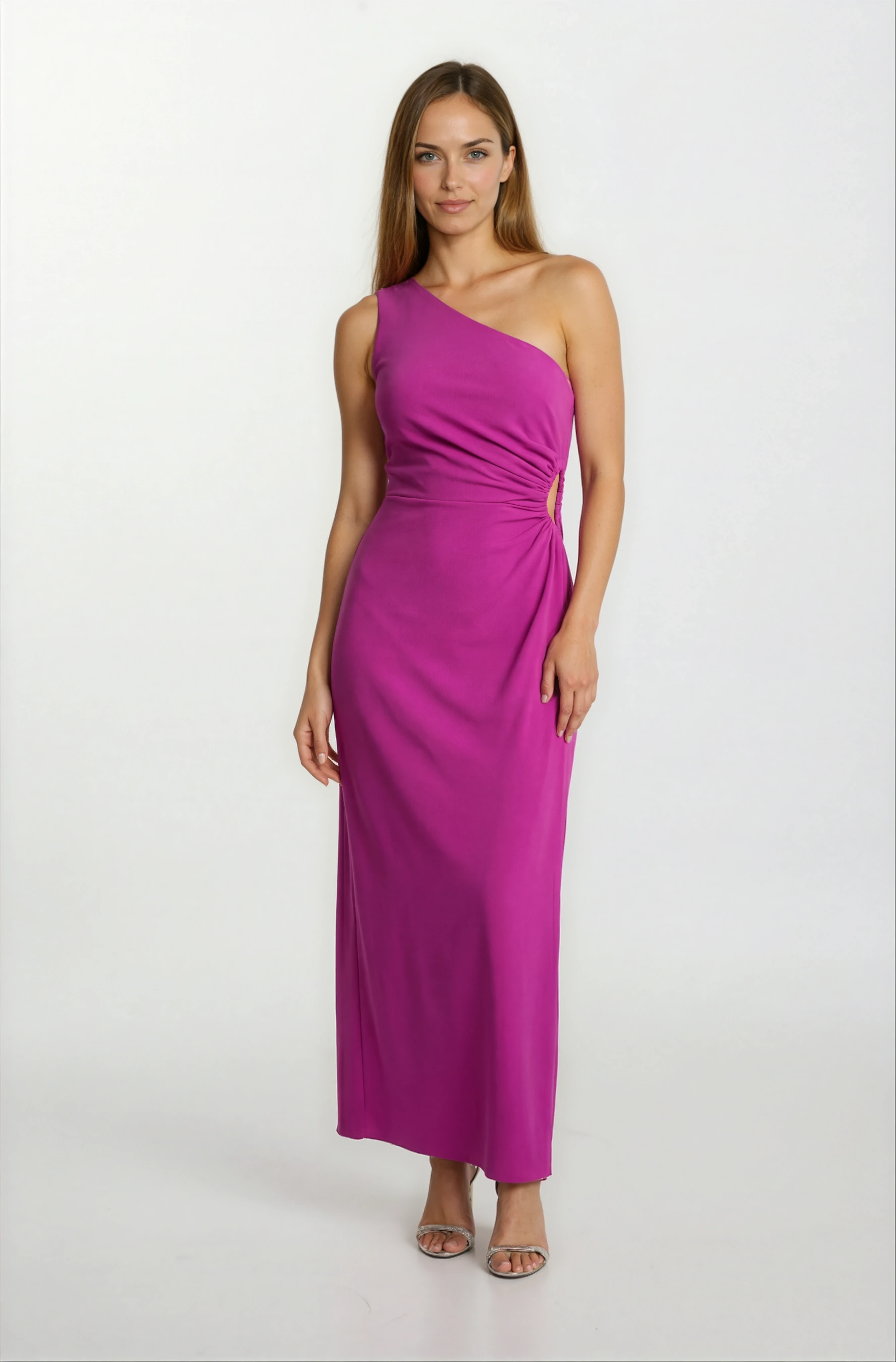 Pasini Tek Omuz Yan Pencere Detaylı Elbise FUŞYA