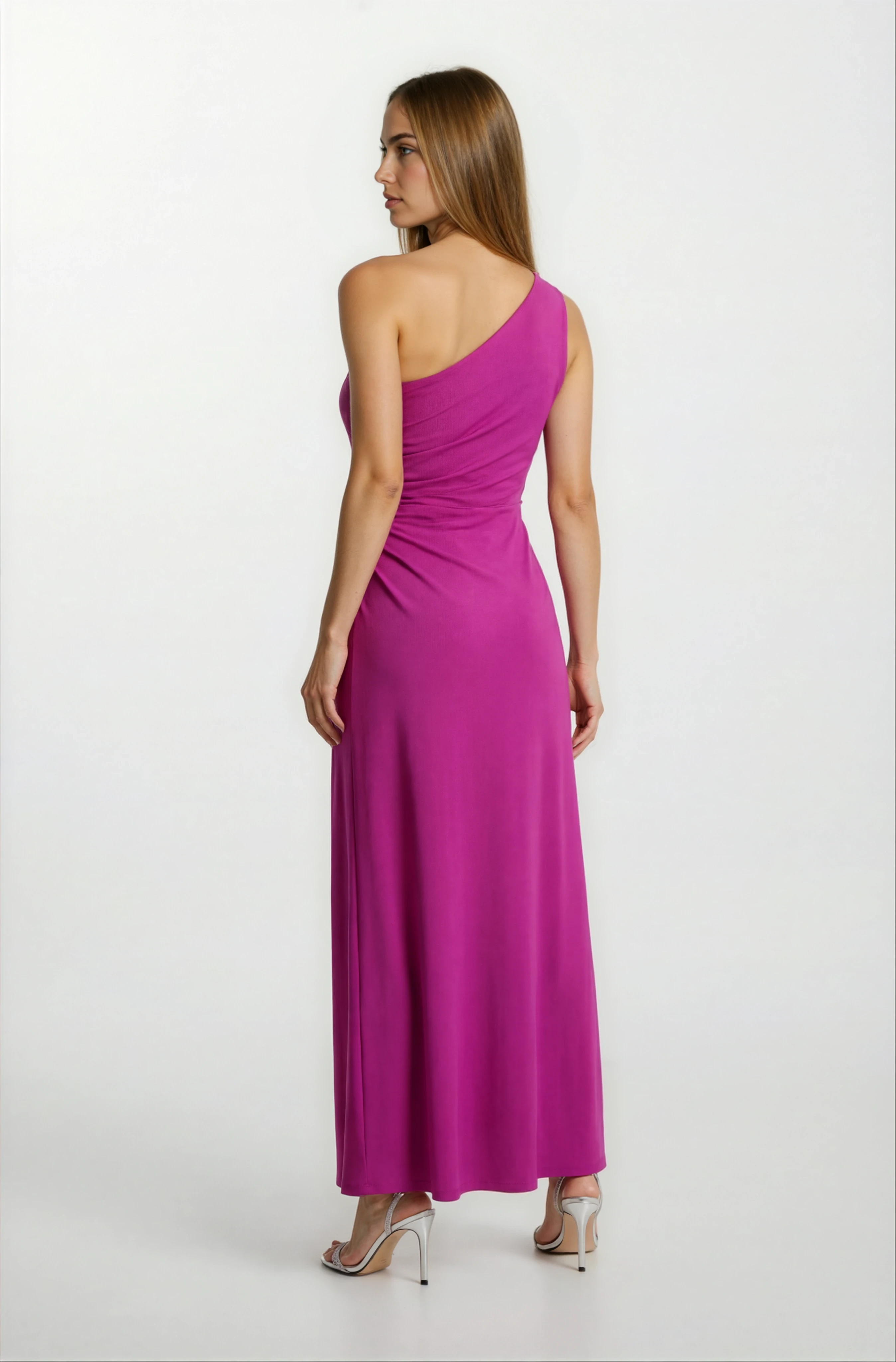 Pasini Tek Omuz Yan Pencere Detaylı Elbise FUŞYA