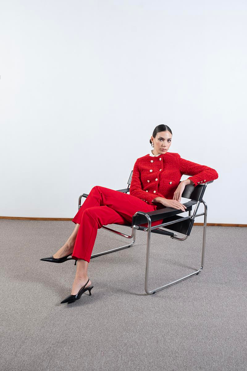 Pepper Yuvarlak Yaka Buklet Ceket KIRMIZI