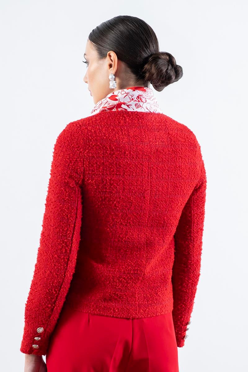 Pepper Yuvarlak Yaka Buklet Ceket KIRMIZI