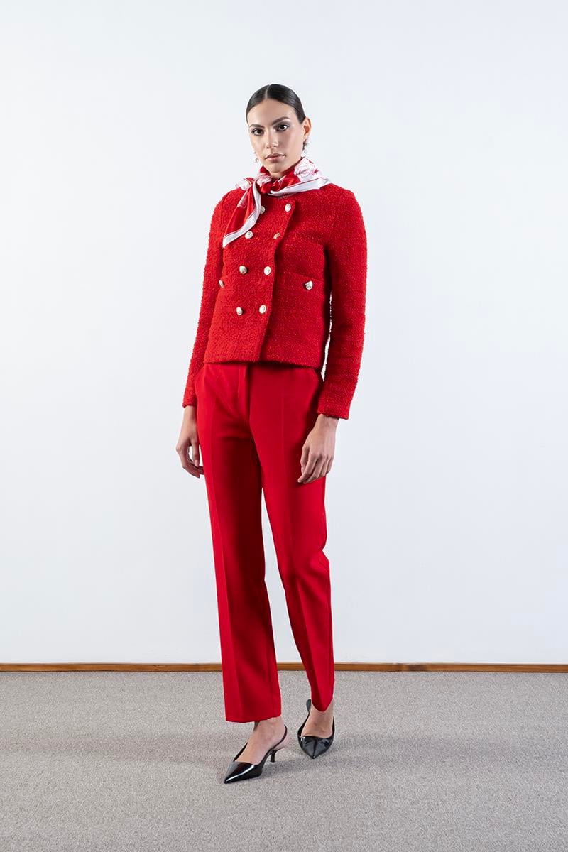 Pepper Yuvarlak Yaka Buklet Ceket KIRMIZI