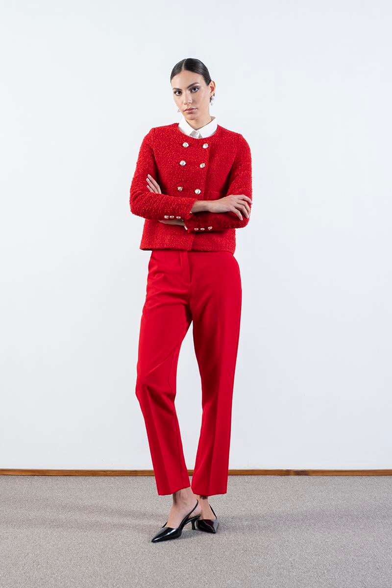 Pepper Yuvarlak Yaka Buklet Ceket KIRMIZI