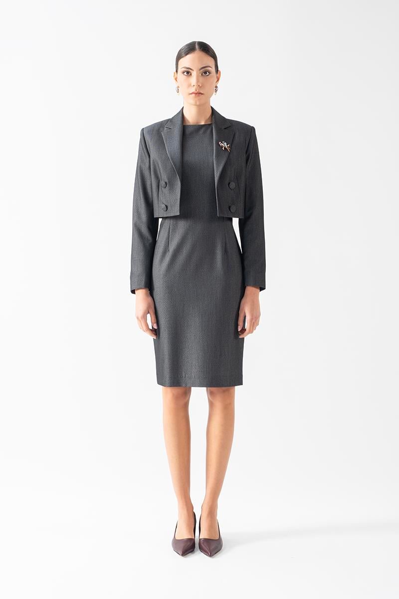 Pergentina İçi Kolsuz Üstü Crop Ceket Elbise SİYAH