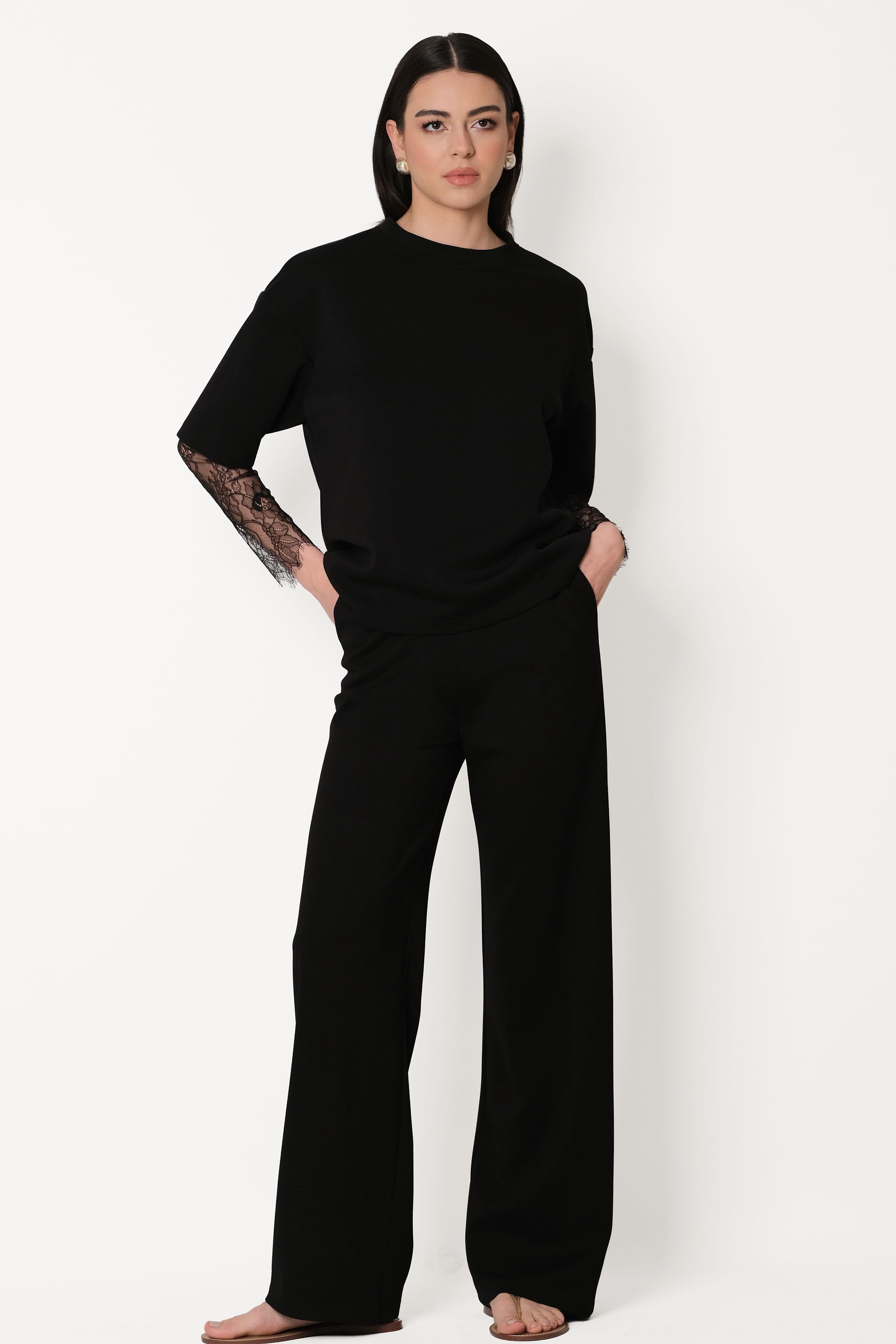 Persilio Beli Lastikli Bol Paça Pantolon SİYAH