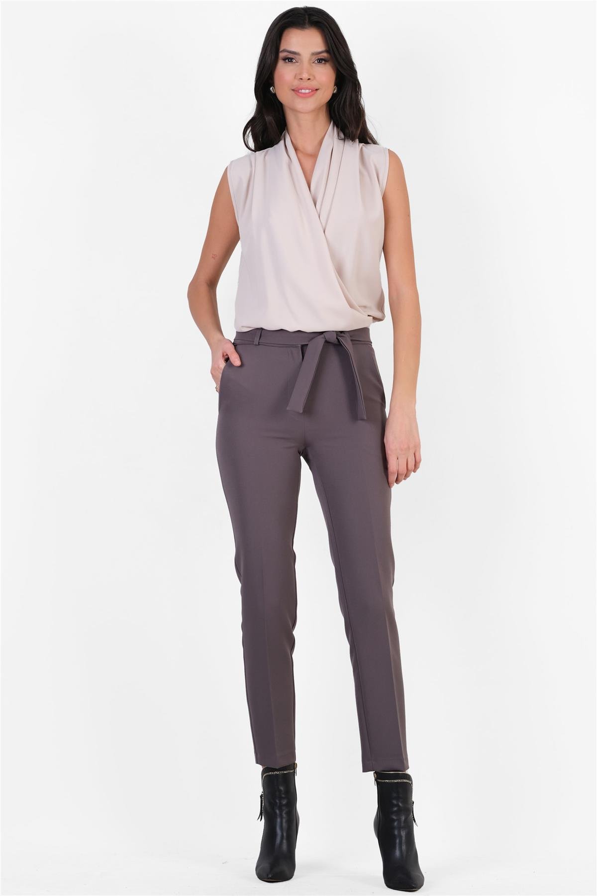 Peters Bel Kuşaklı Dar Paça Pantolon GRİ