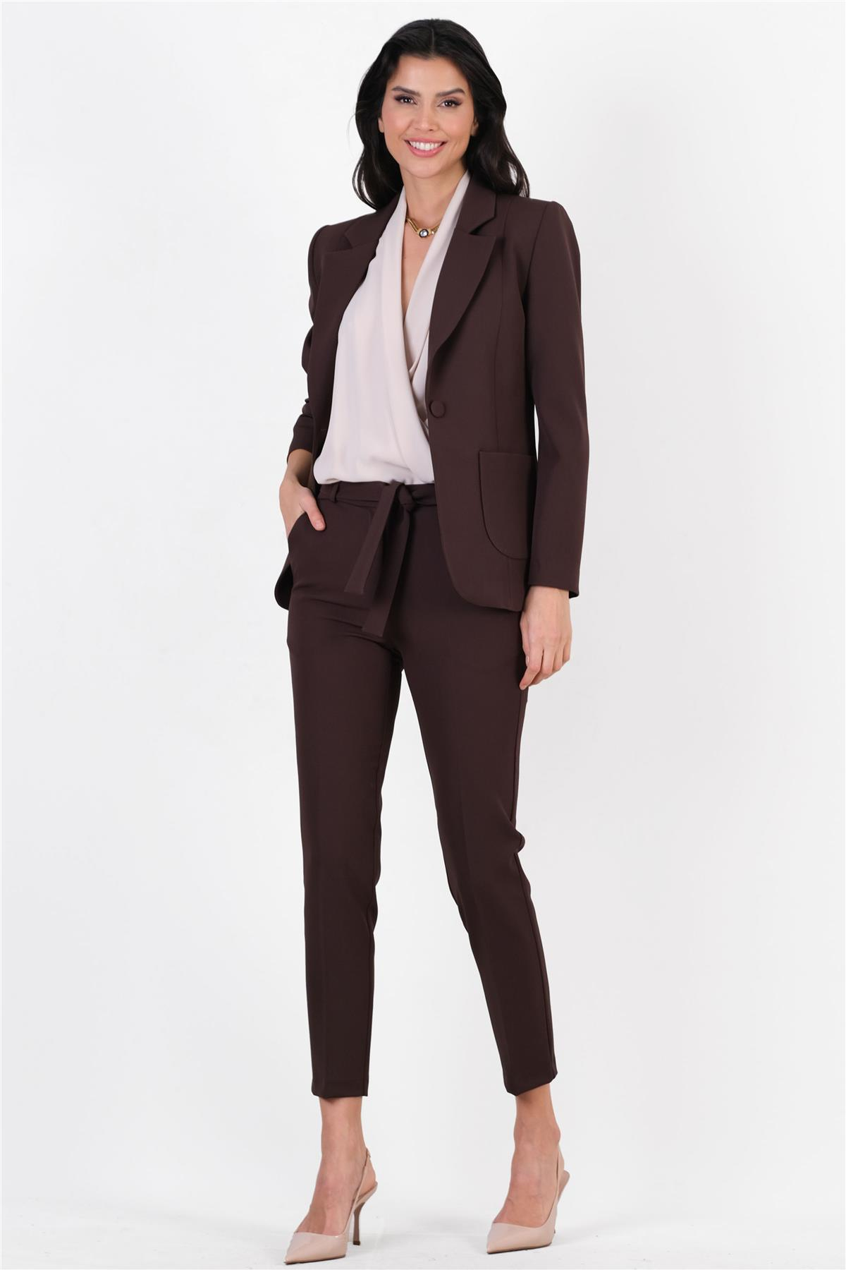 Peters Bel Kuşaklı Dar Paça Pantolon KAHVE