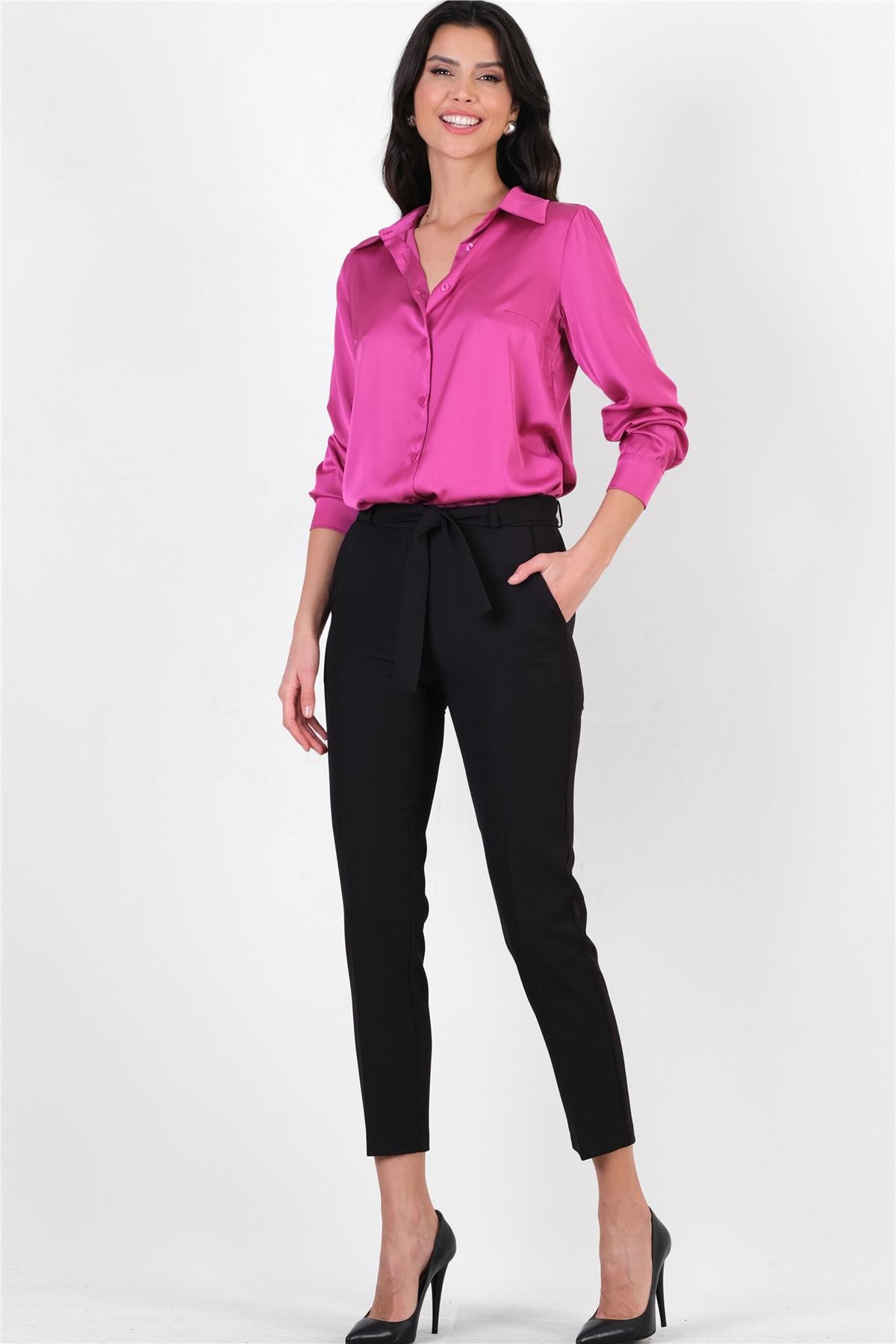 Peters Bel Kuşaklı Dar Paça Pantolon SİYAH