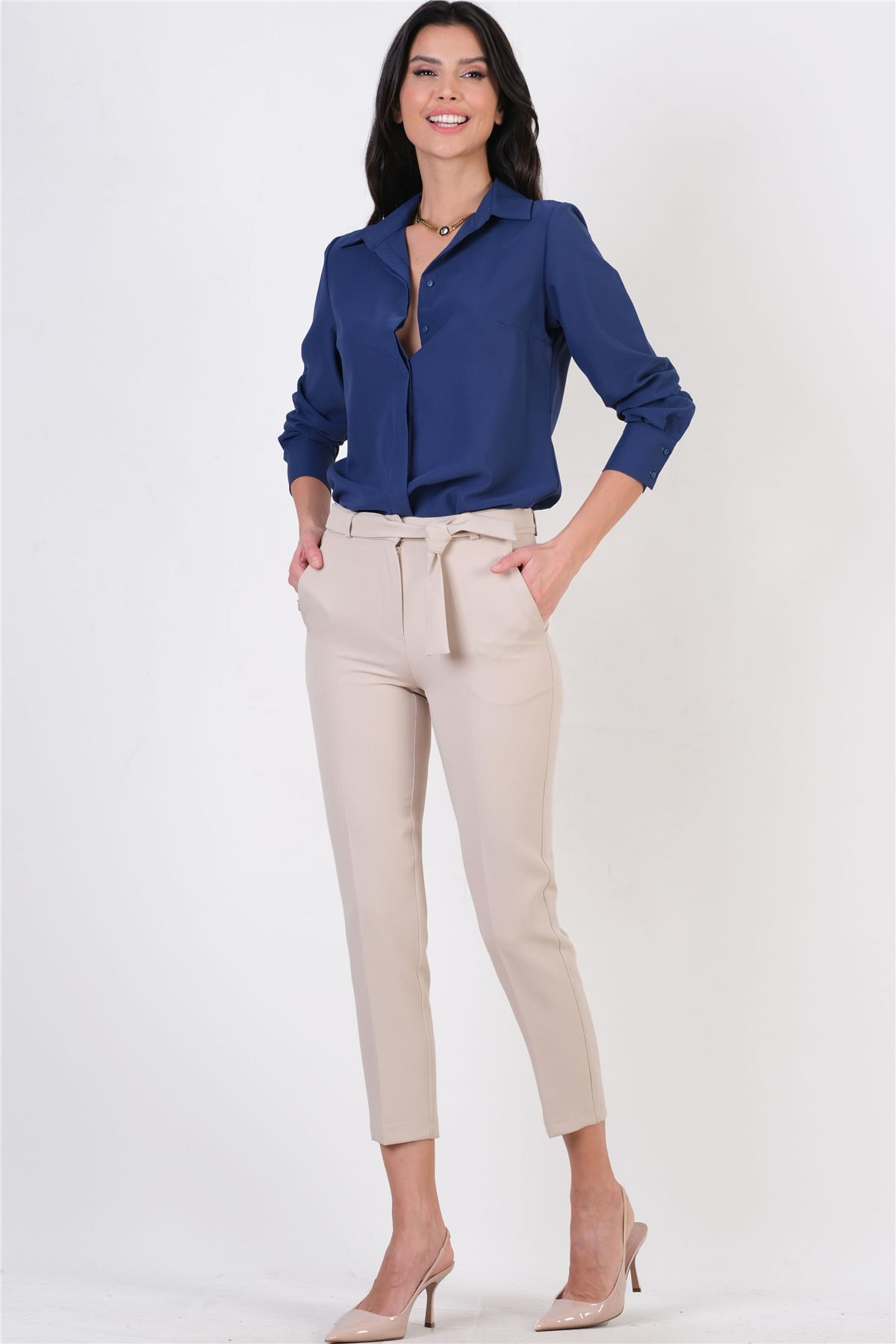 Peters Bel Kuşaklı Dar Paça Pantolon TAŞ