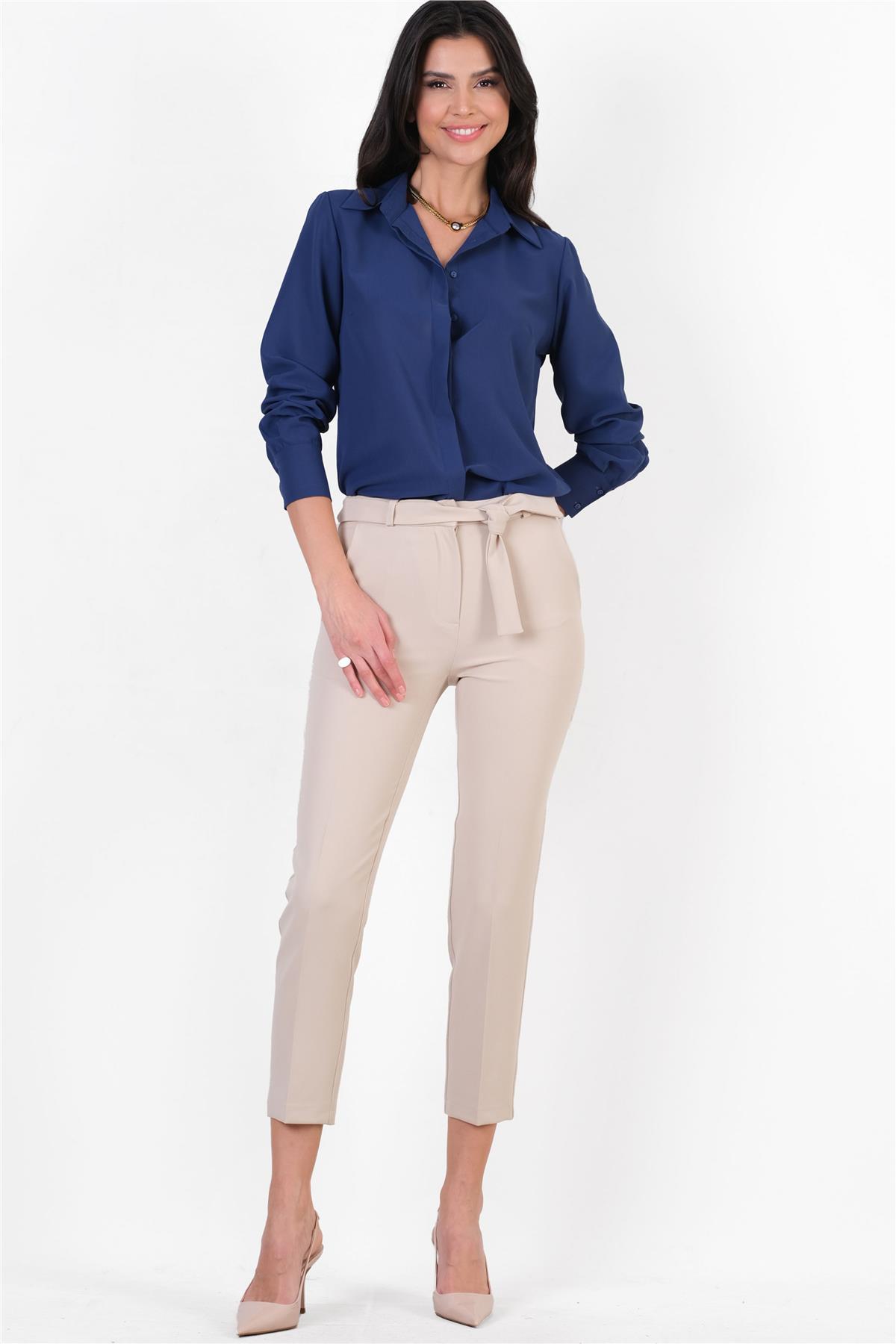 Peters Bel Kuşaklı Dar Paça Pantolon TAŞ