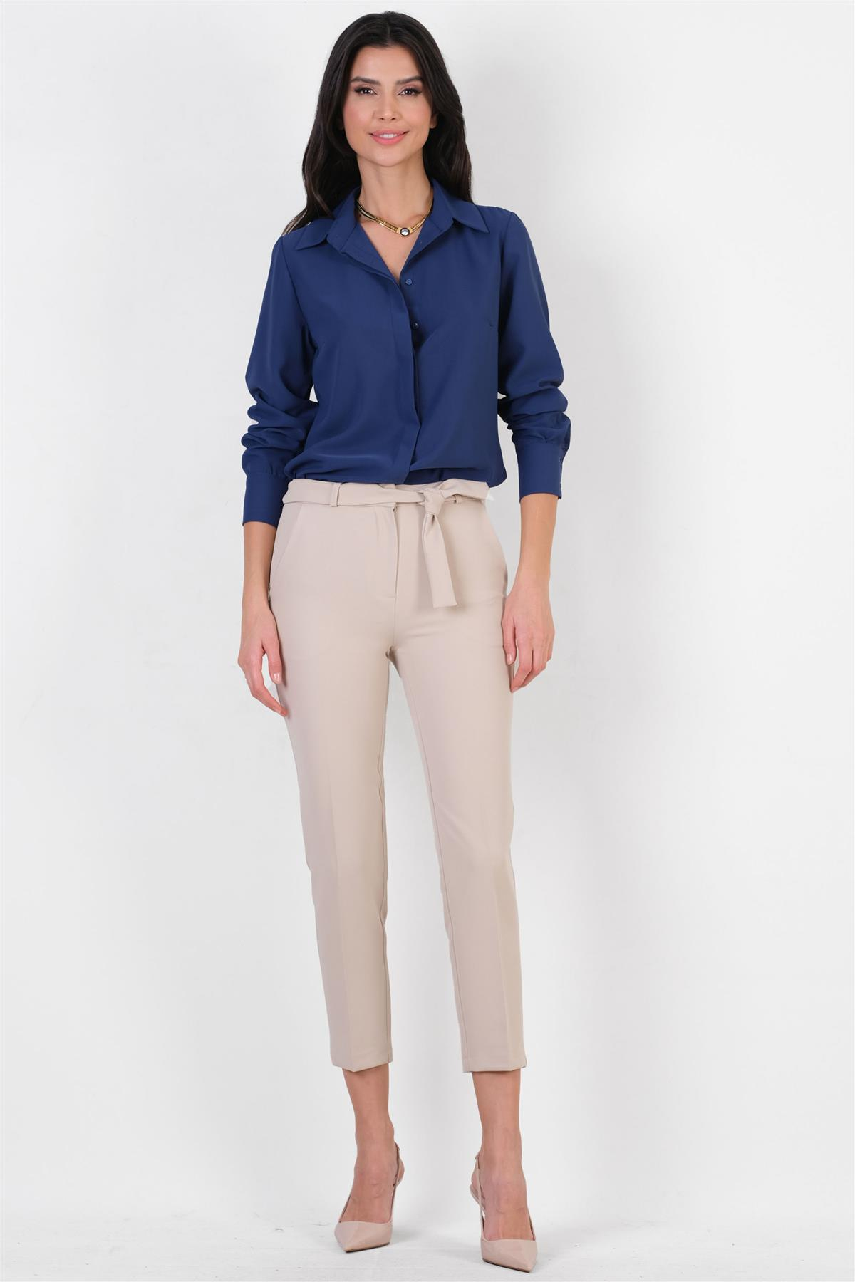 Peters Bel Kuşaklı Dar Paça Pantolon TAŞ