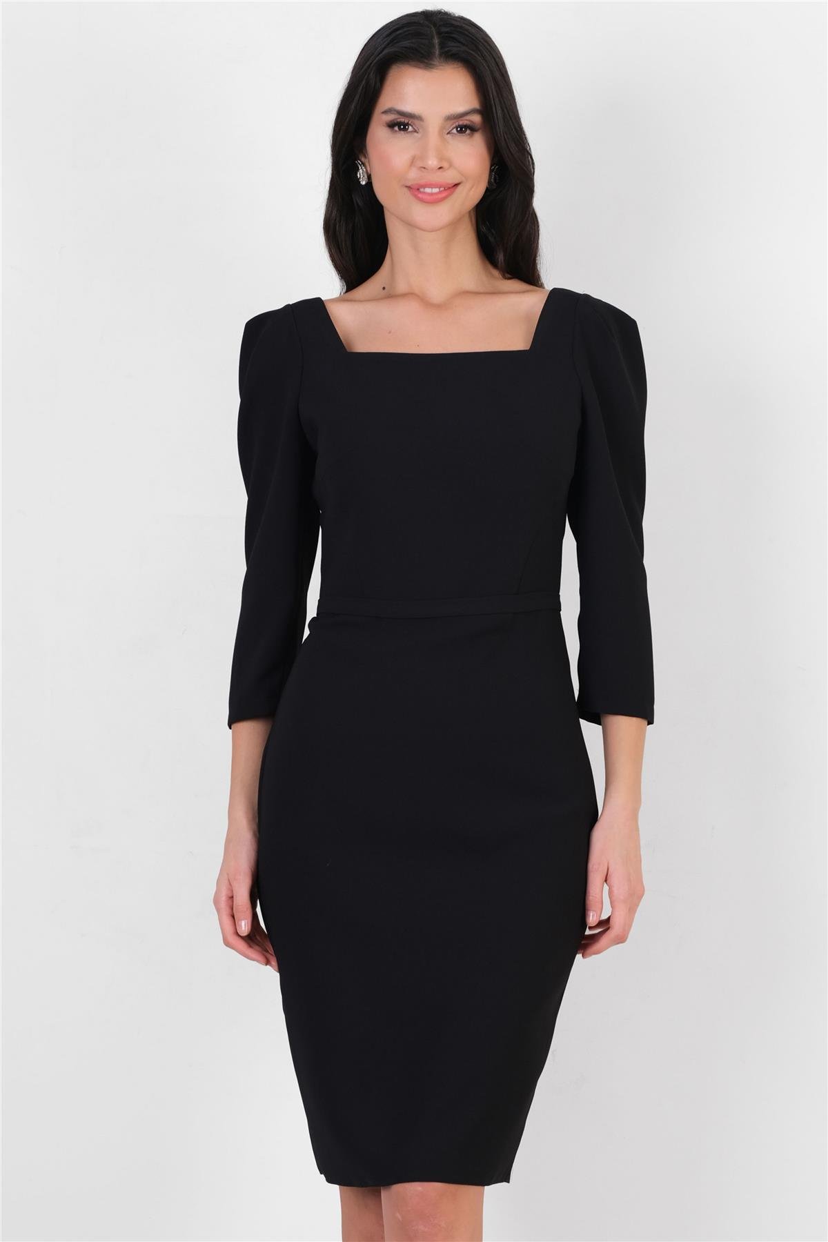 Peterson Kare Yaka Elbise SİYAH