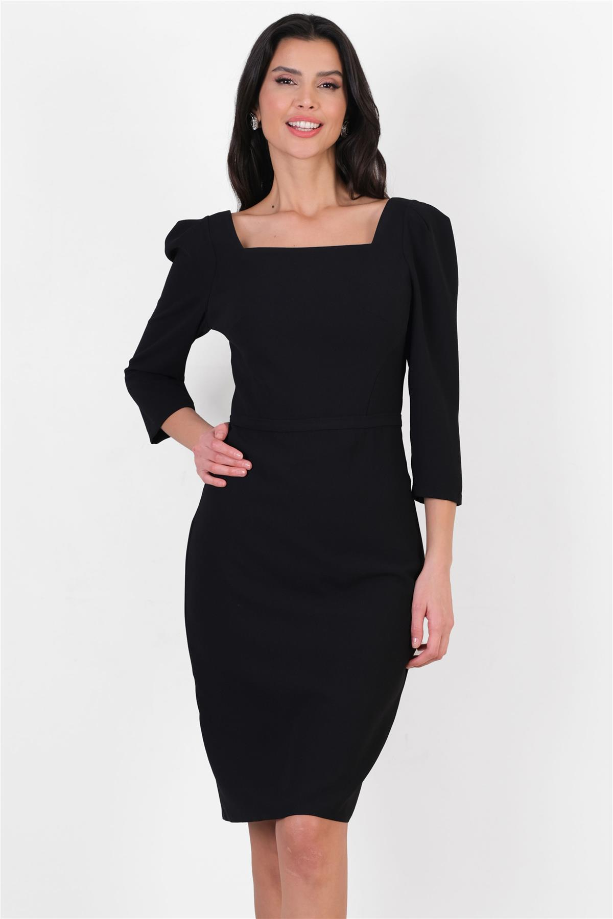 Peterson Kare Yaka Elbise SİYAH