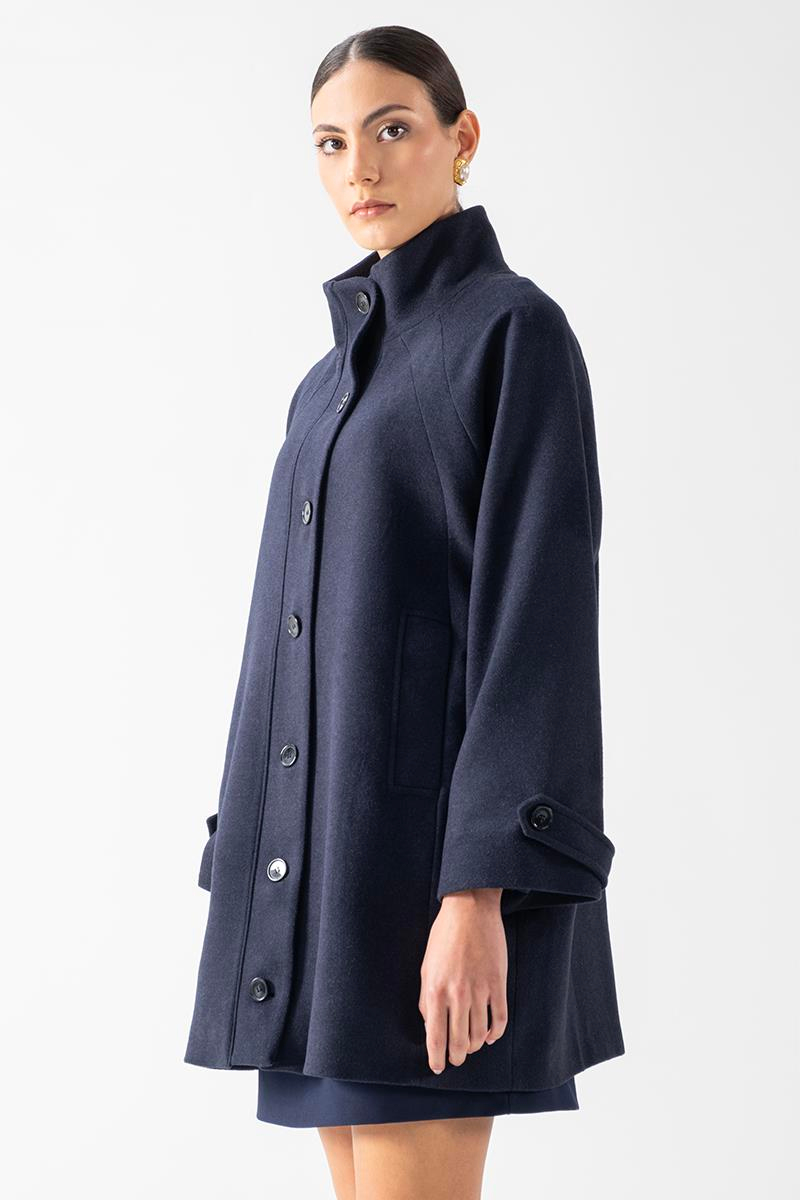 Primula Arka A Pile Dik Yaka Kaban LACİVERT