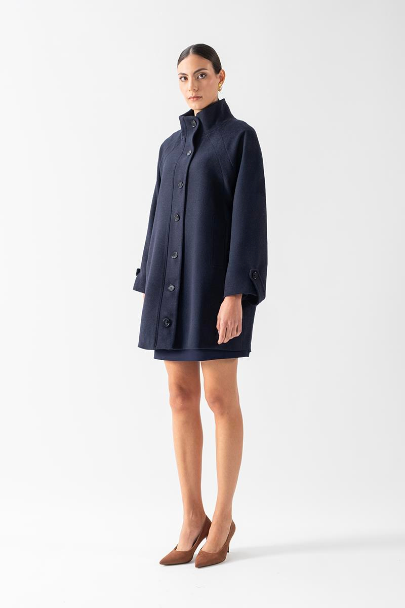 Primula Arka A Pile Dik Yaka Kaban LACİVERT