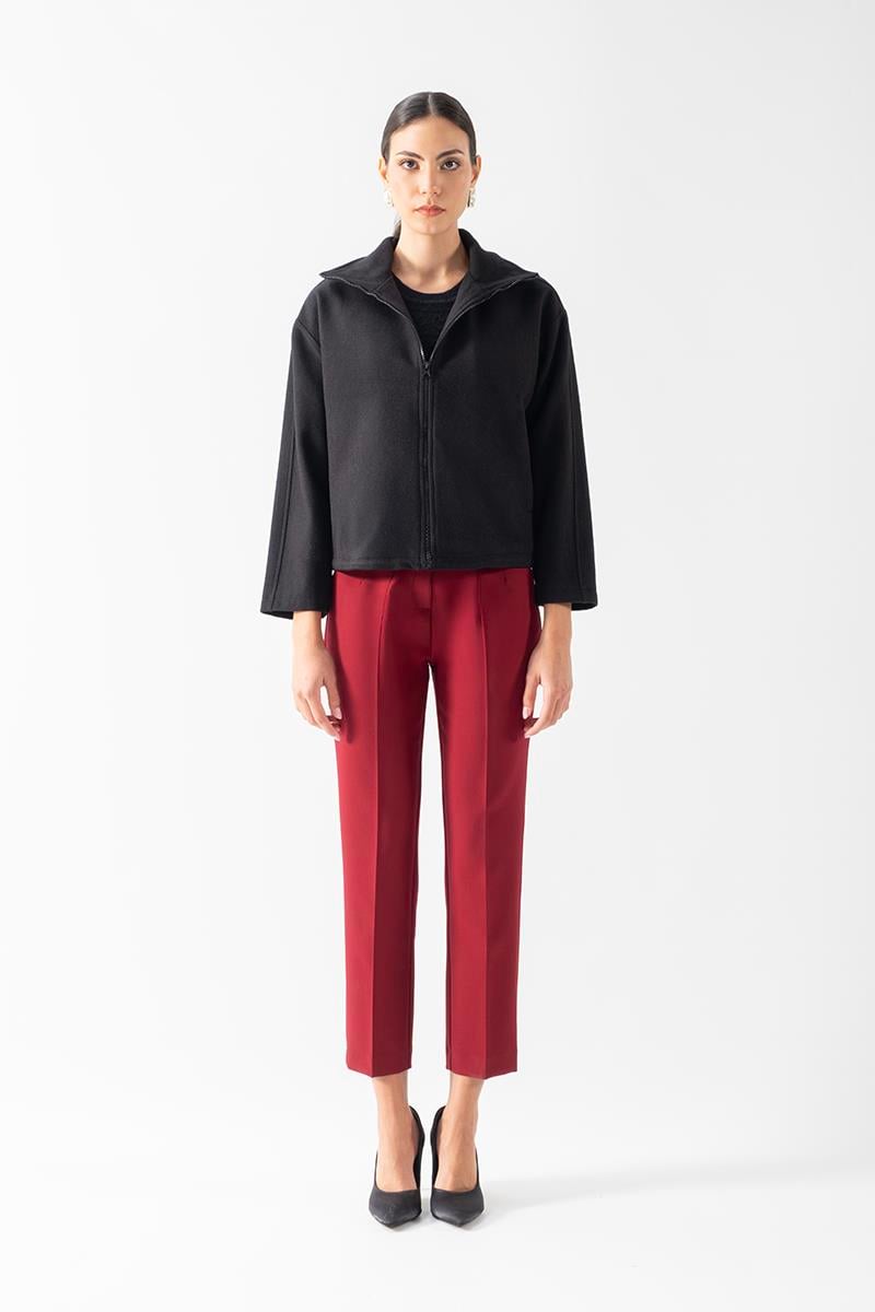 Prosperino Dik Yaka Önden Fermuarlı Mont SİYAH