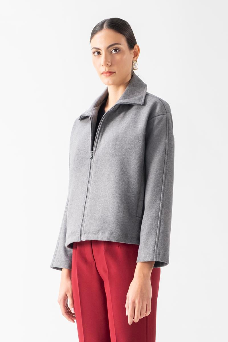 Prosperino Dik Yaka Önden Fermuarlı Mont GRİ