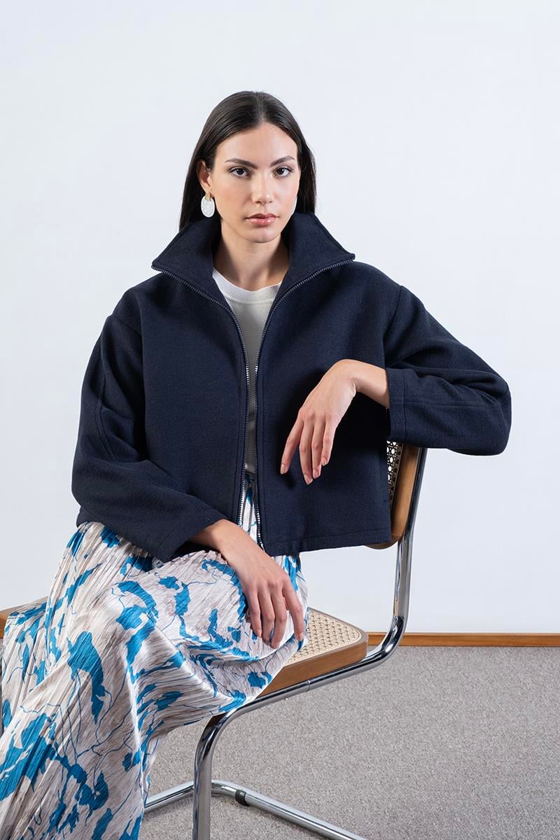 Prosperino Dik Yaka Önden Fermuarlı Mont LACİVERT