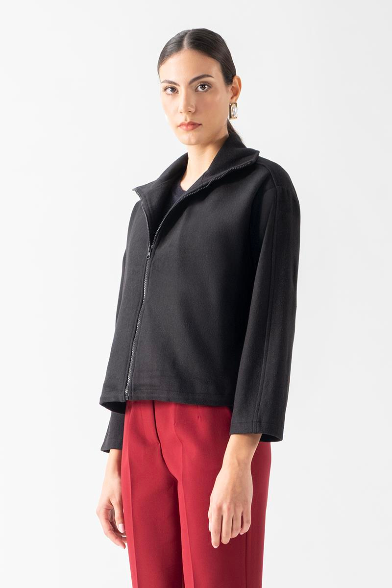 Prosperino Dik Yaka Önden Fermuarlı Mont SİYAH