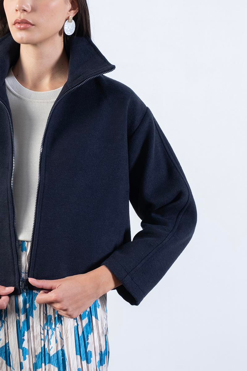 Prosperino Dik Yaka Önden Fermuarlı Mont LACİVERT