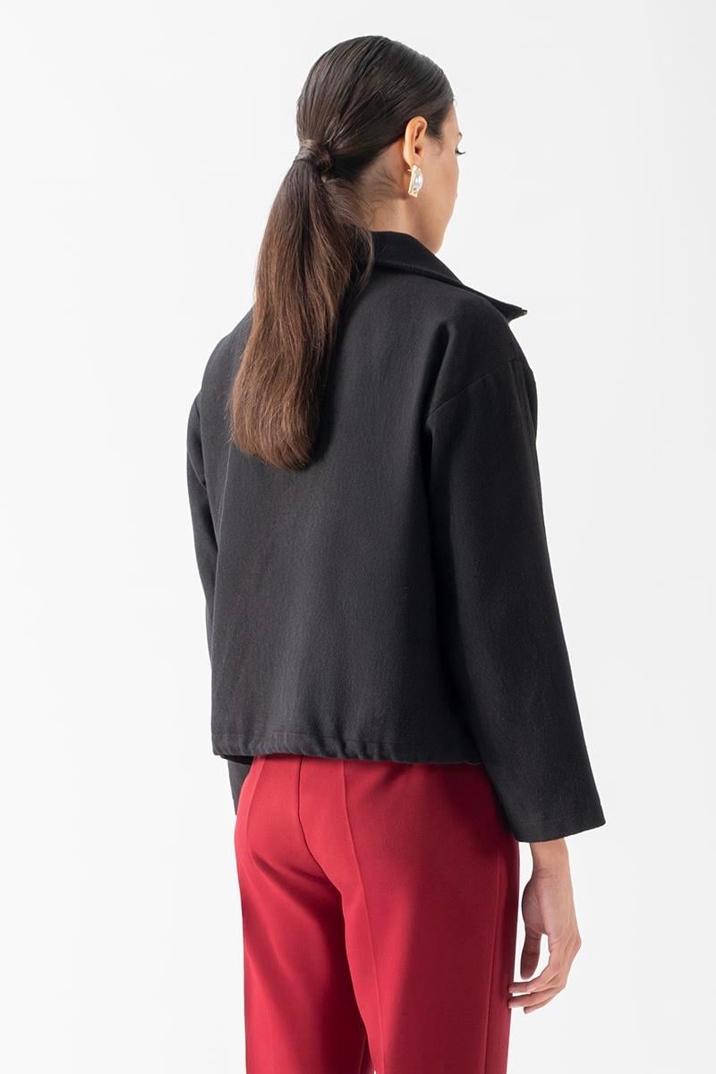 Prosperino Dik Yaka Önden Fermuarlı Mont SİYAH