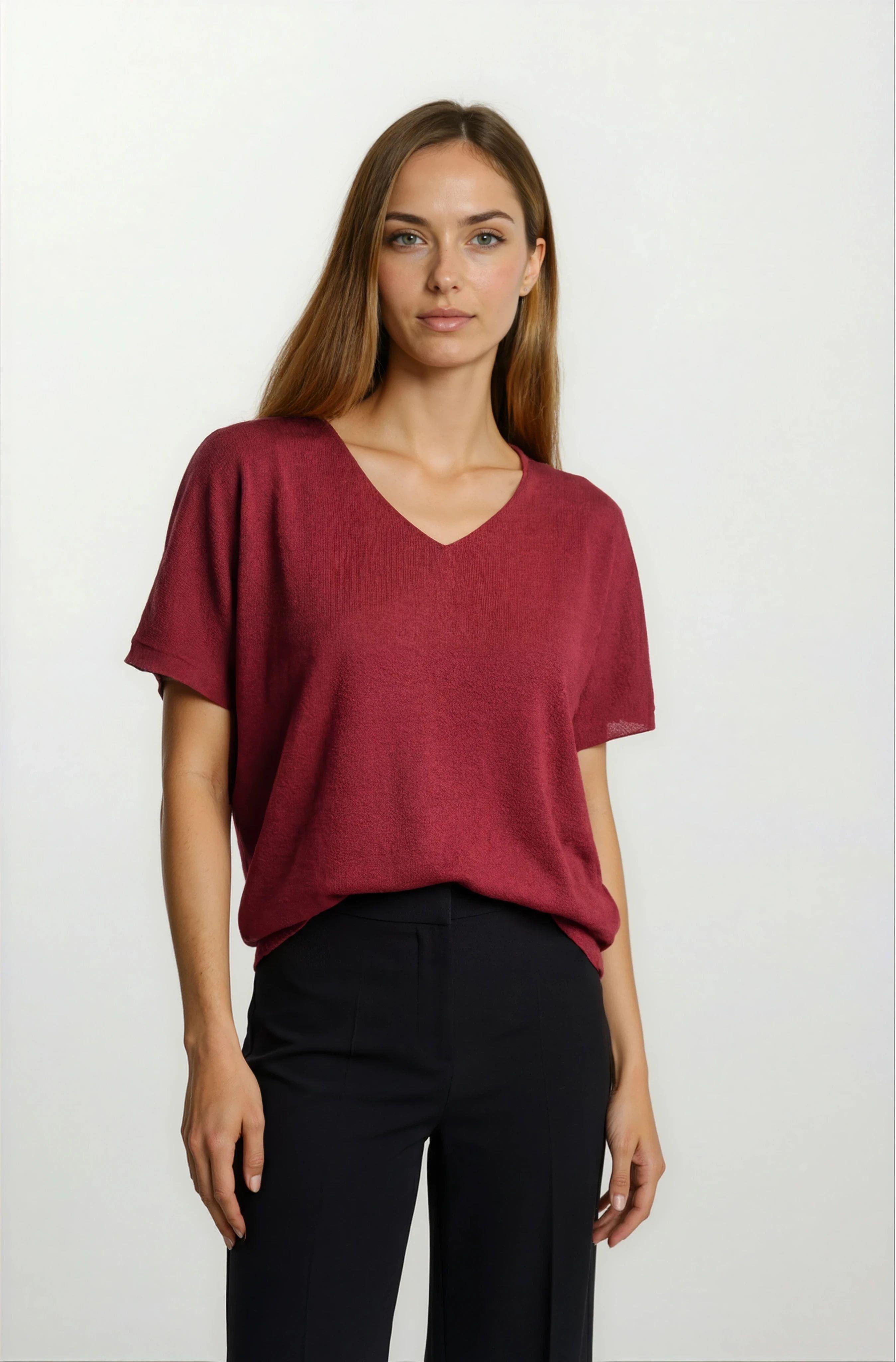 Provido V Yaka Düşük Kol Triko BORDO