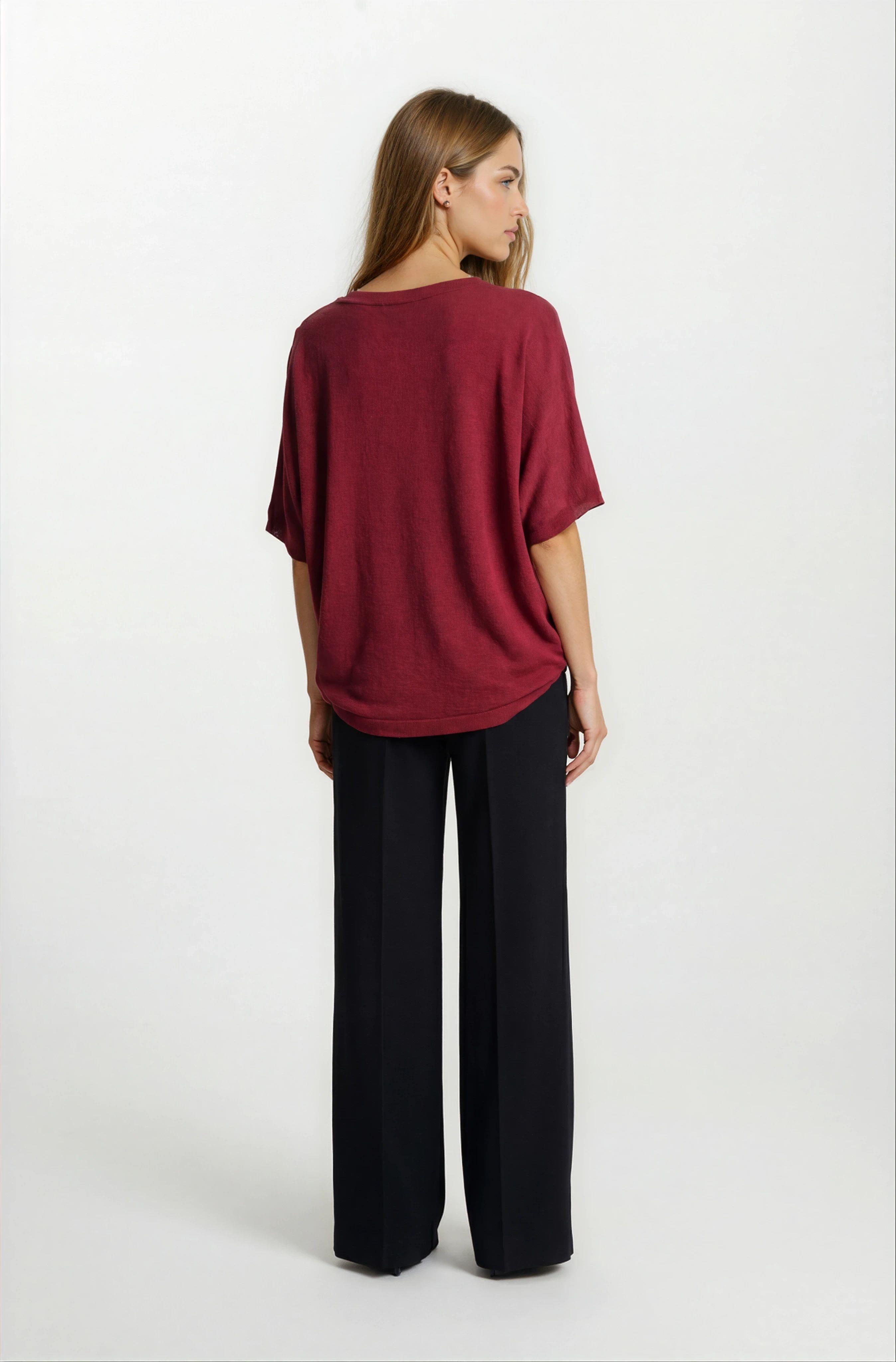 Provido V Yaka Düşük Kol Triko BORDO