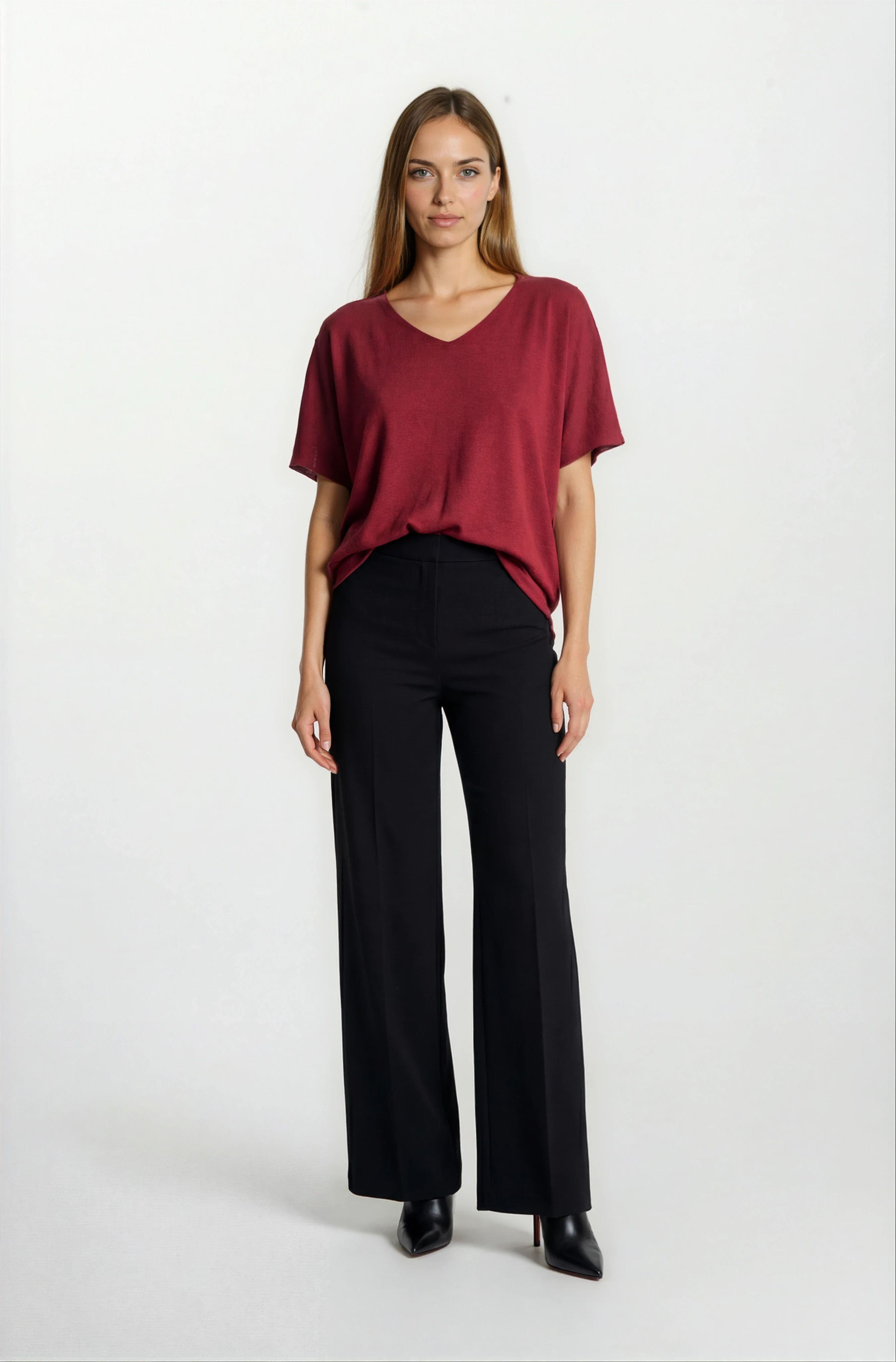 Provido V Yaka Düşük Kol Triko BORDO