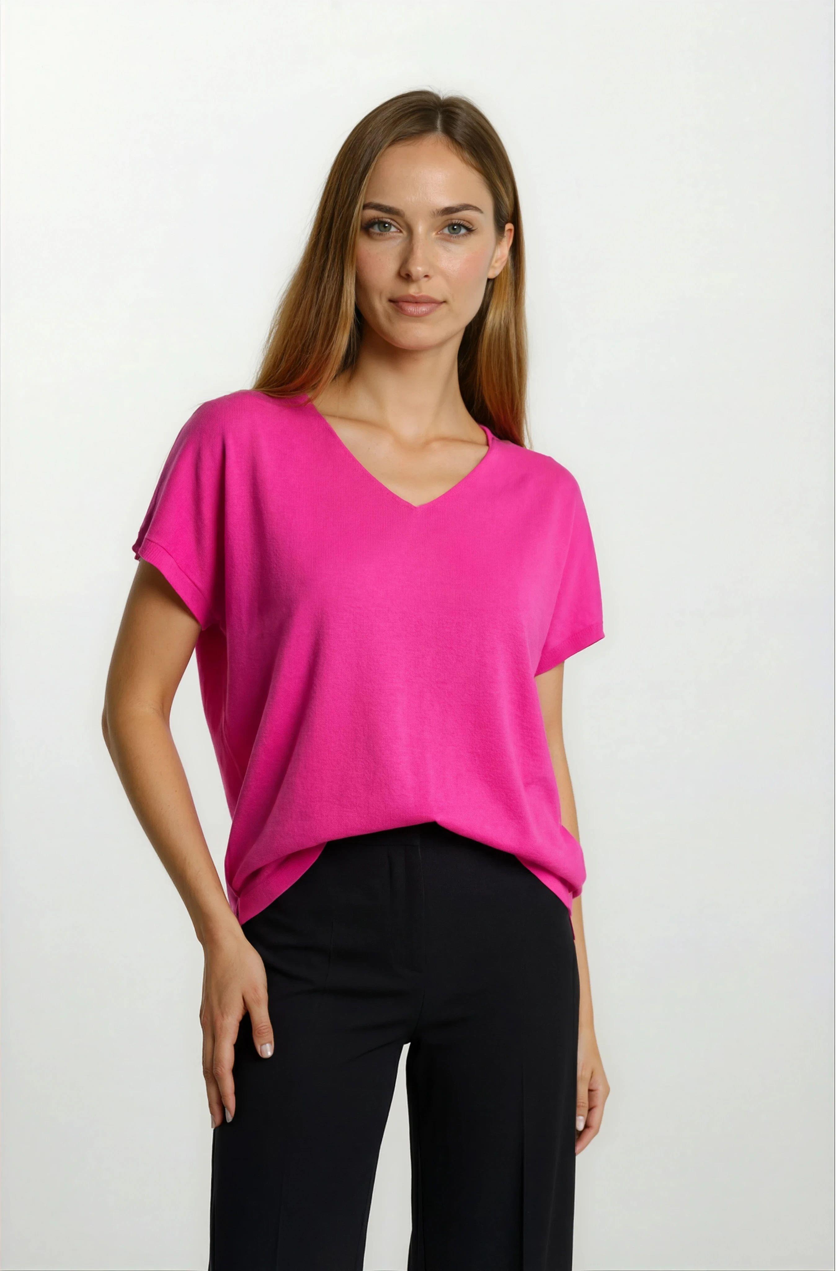 Provido V Yaka Düşük Kol Triko FUŞYA