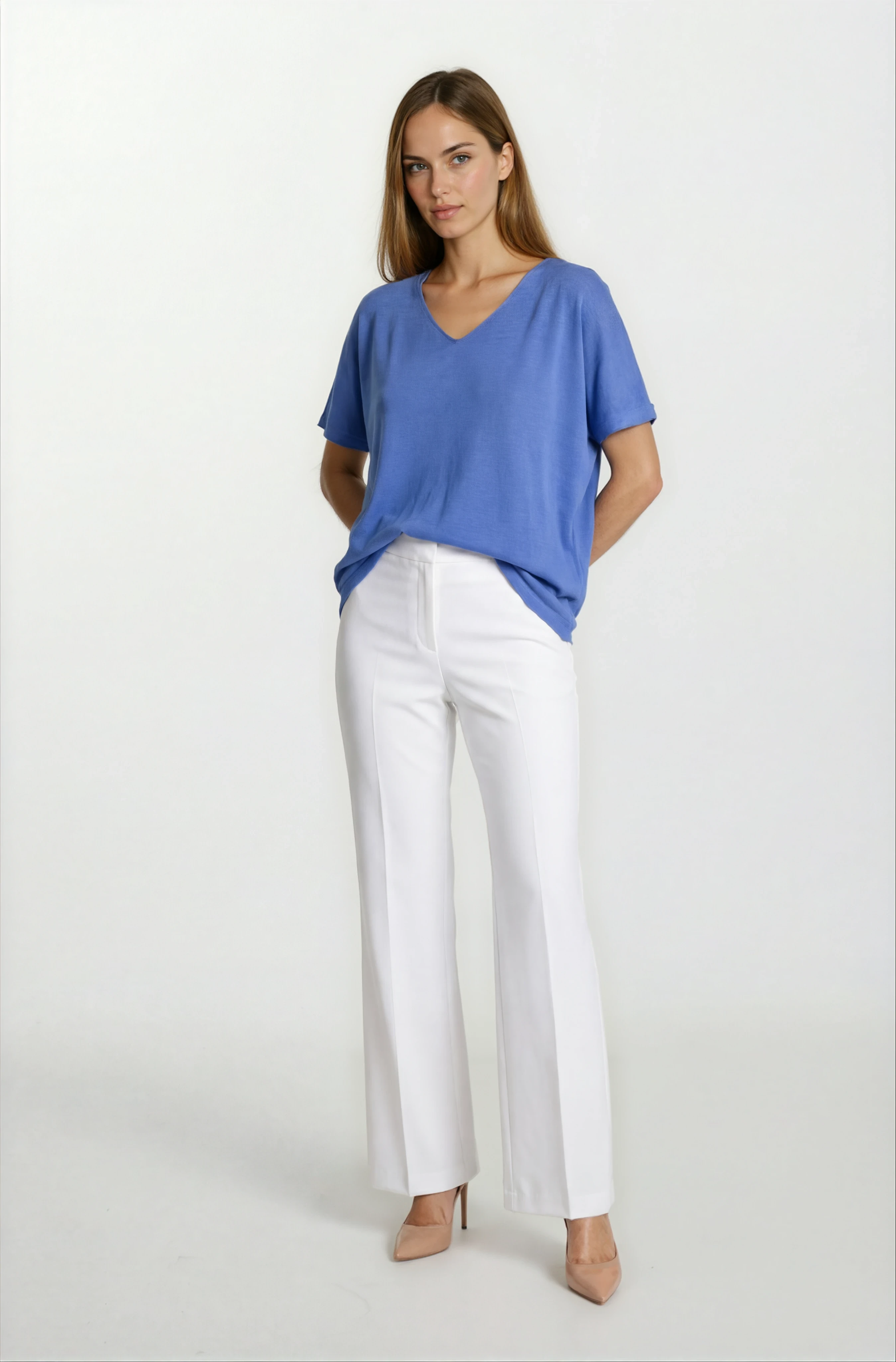 Provido V Yaka Düşük Kol Triko İNDİGO