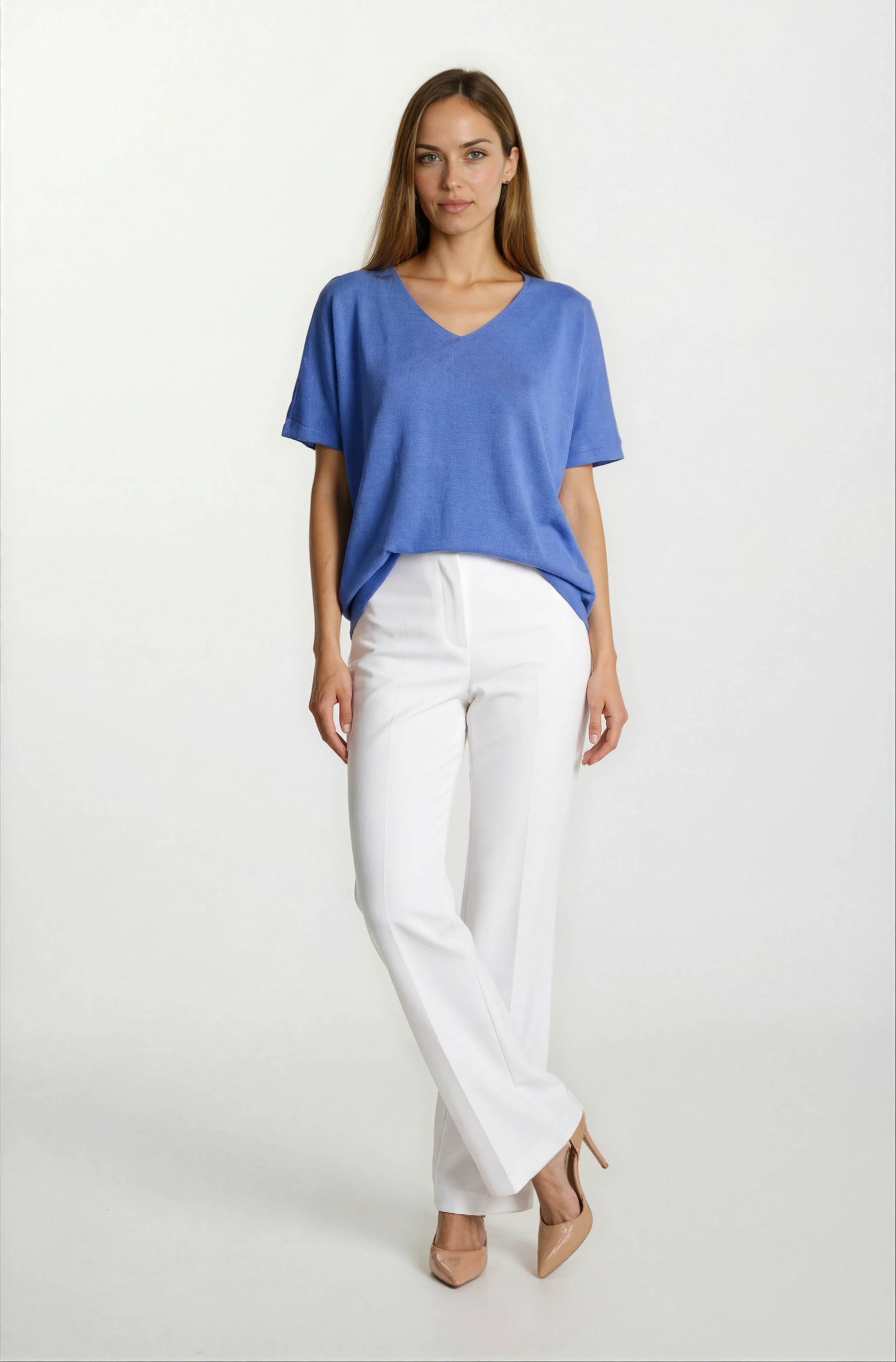 Provido V Yaka Düşük Kol Triko İNDİGO