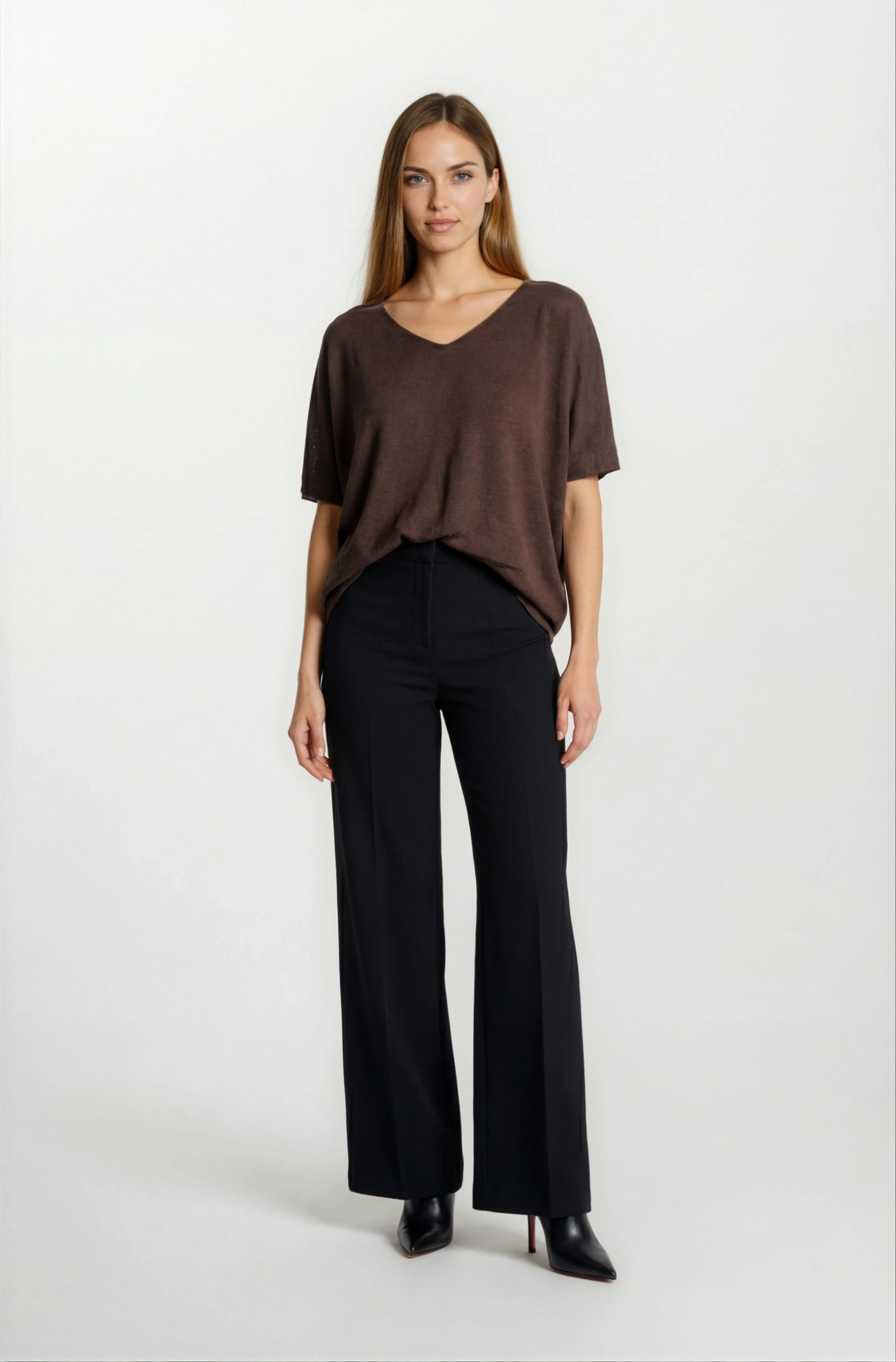 Provido V Yaka Düşük Kol Triko KAHVE