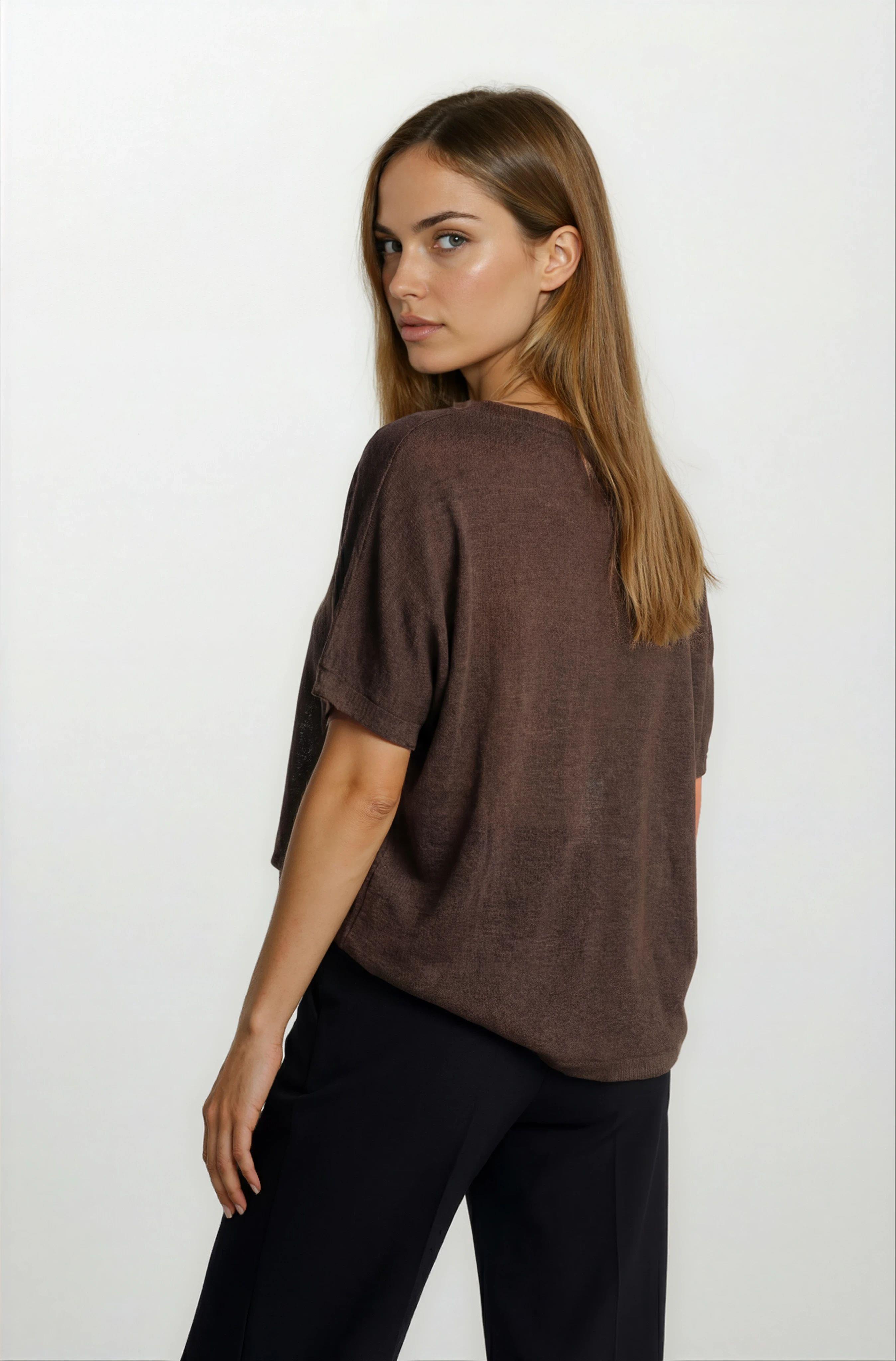 Provido V Yaka Düşük Kol Triko KAHVE