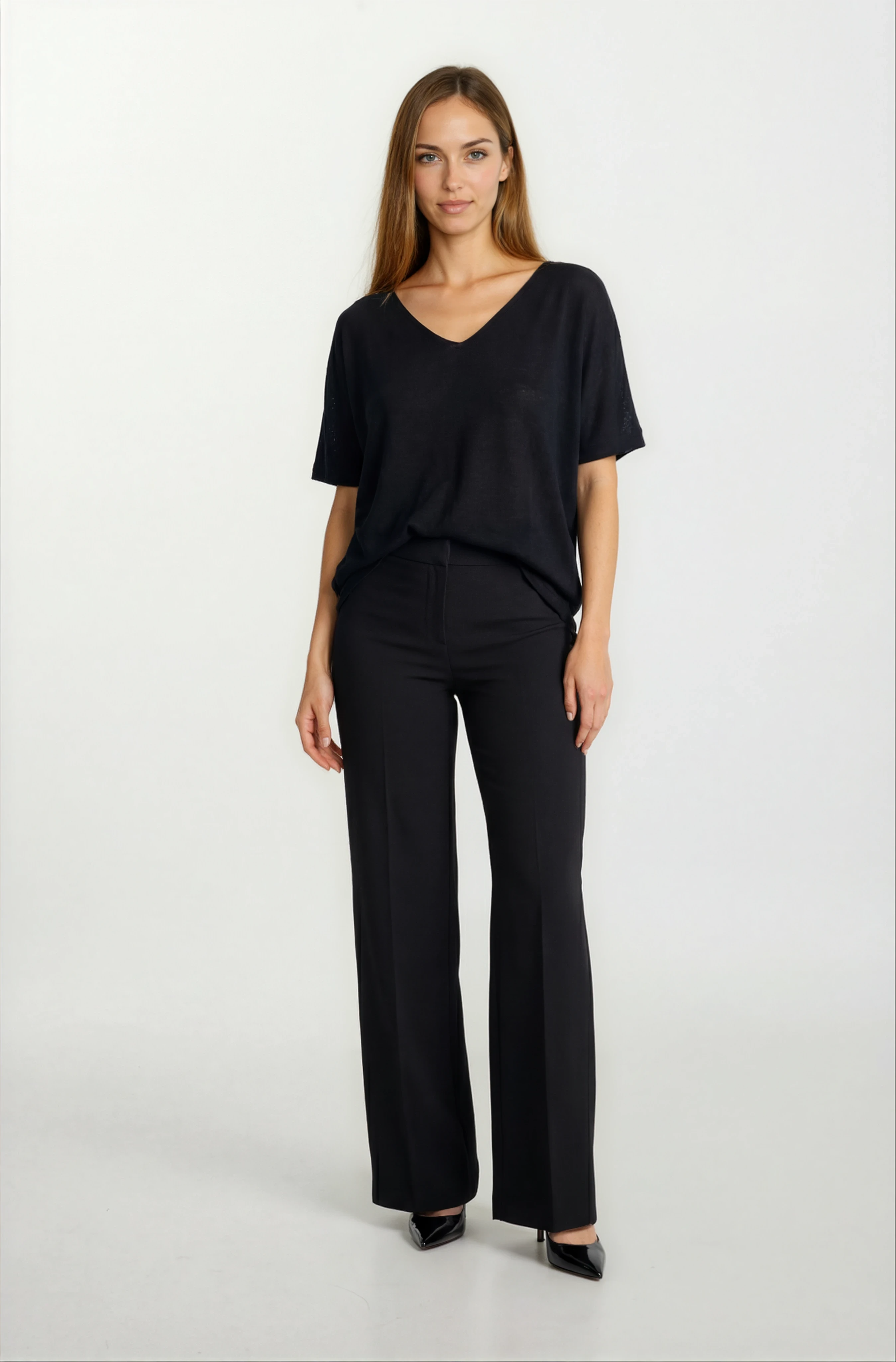 Provido V Yaka Düşük Kol Triko SİYAH