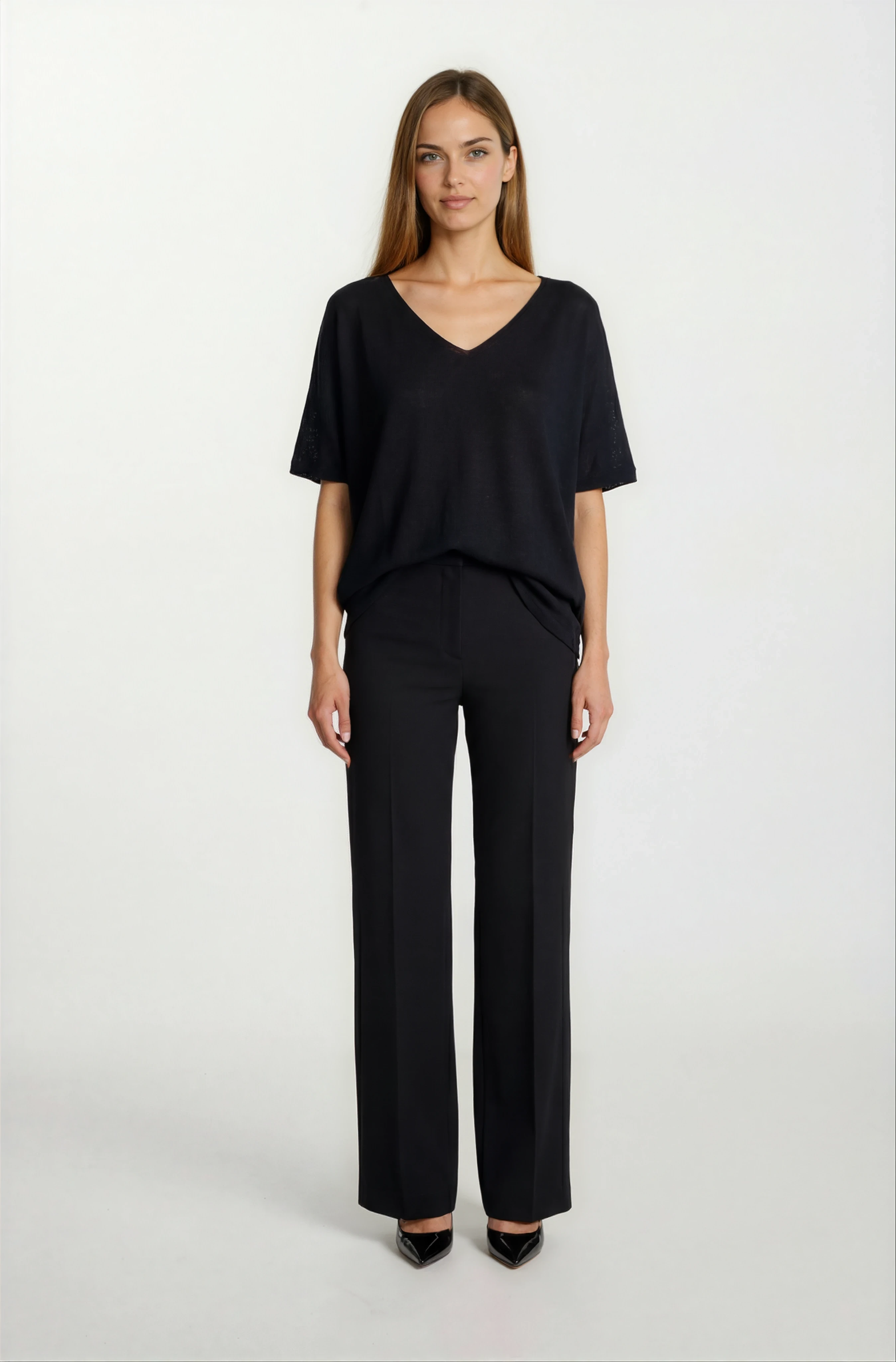 Provido V Yaka Düşük Kol Triko SİYAH