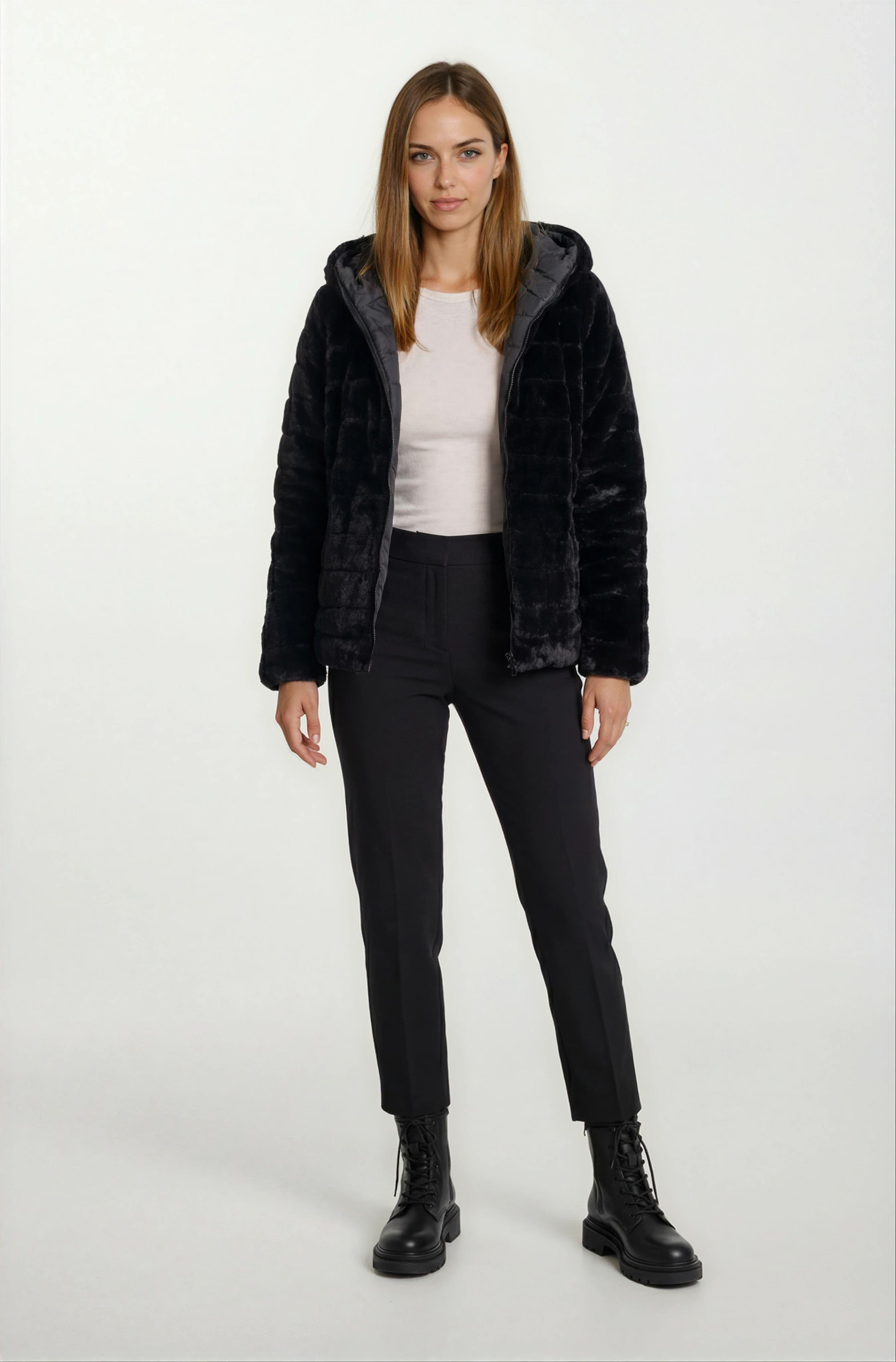 Ranuccio Çift Taraflı Kapitoneli Peluş Kapüşonlu Mont SİYAH