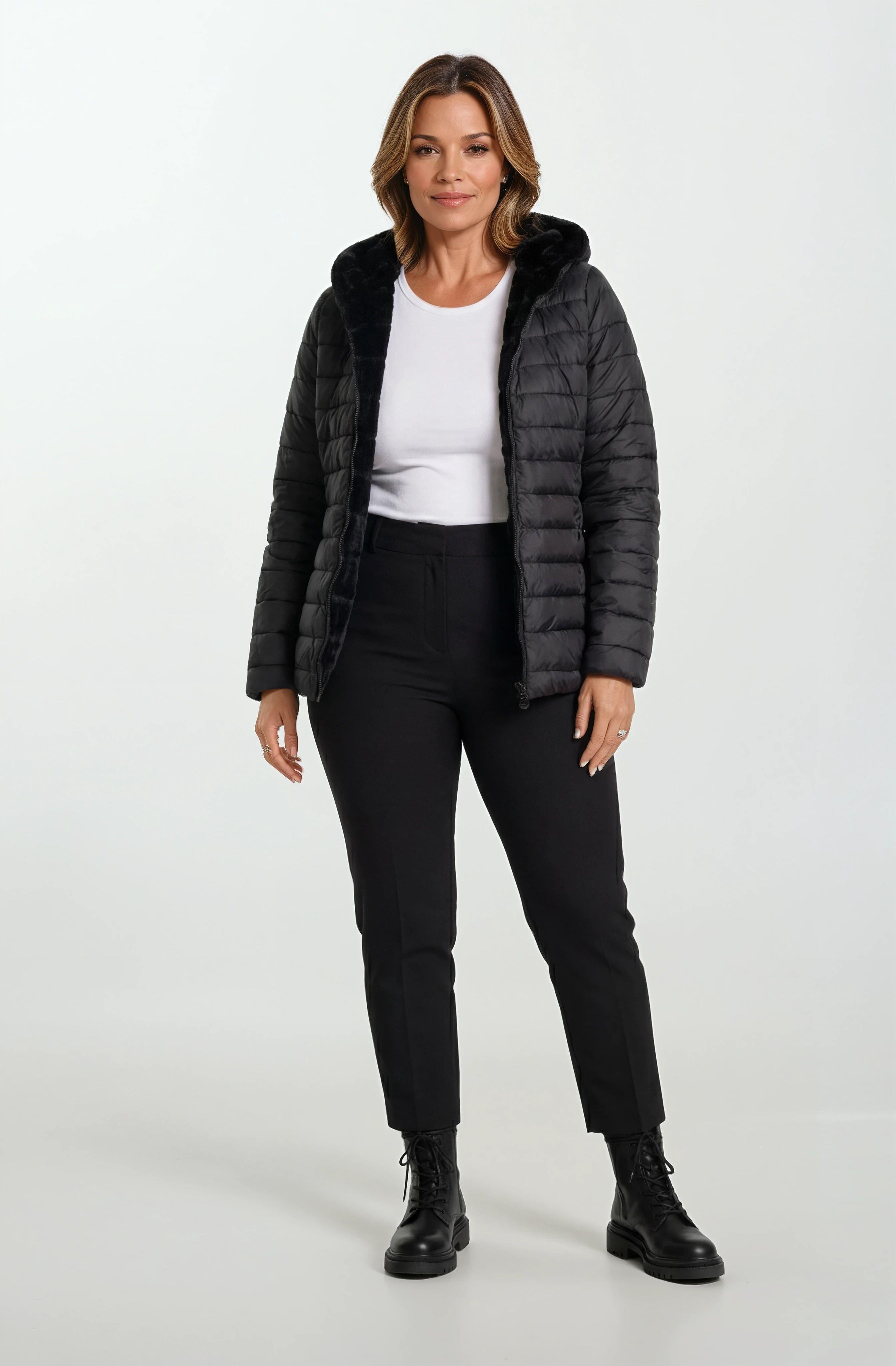 Ranuccio Çift Taraflı Kapitoneli Peluş Kapüşonlu Mont SİYAH