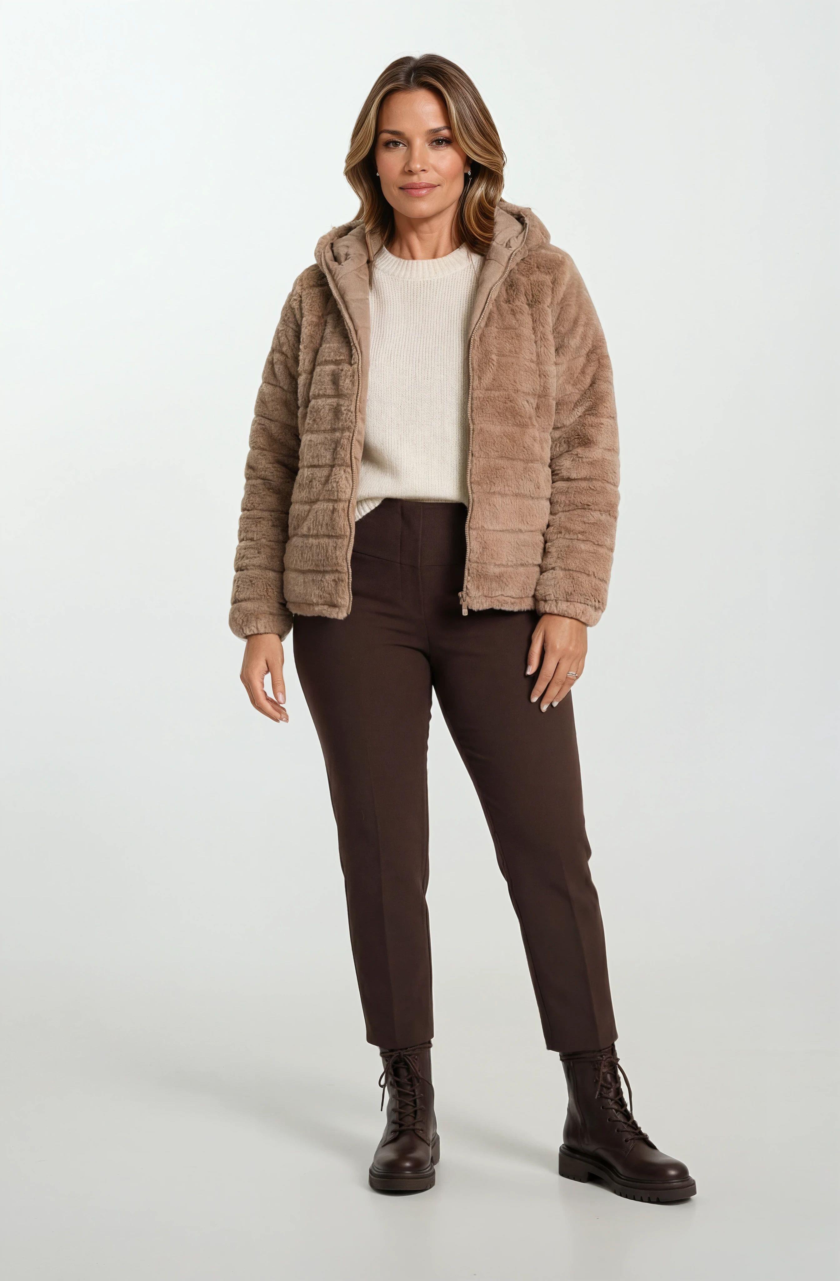 Ranuccio Çift Taraflı Kapitoneli Peluş Kapüşonlu Mont CAMEL