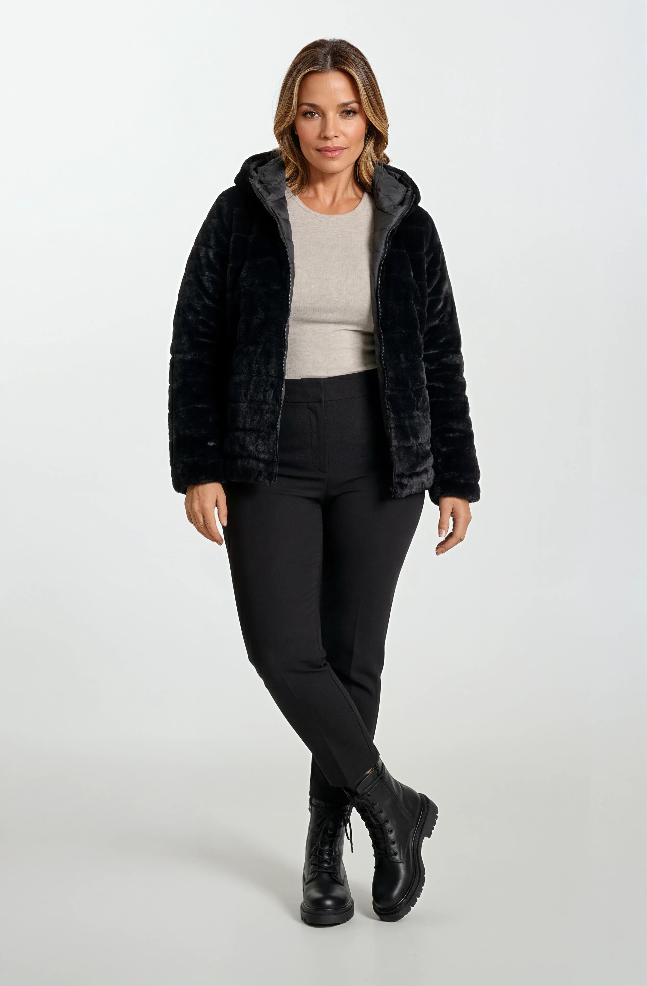 Ranuccio Çift Taraflı Kapitoneli Peluş Kapüşonlu Mont SİYAH