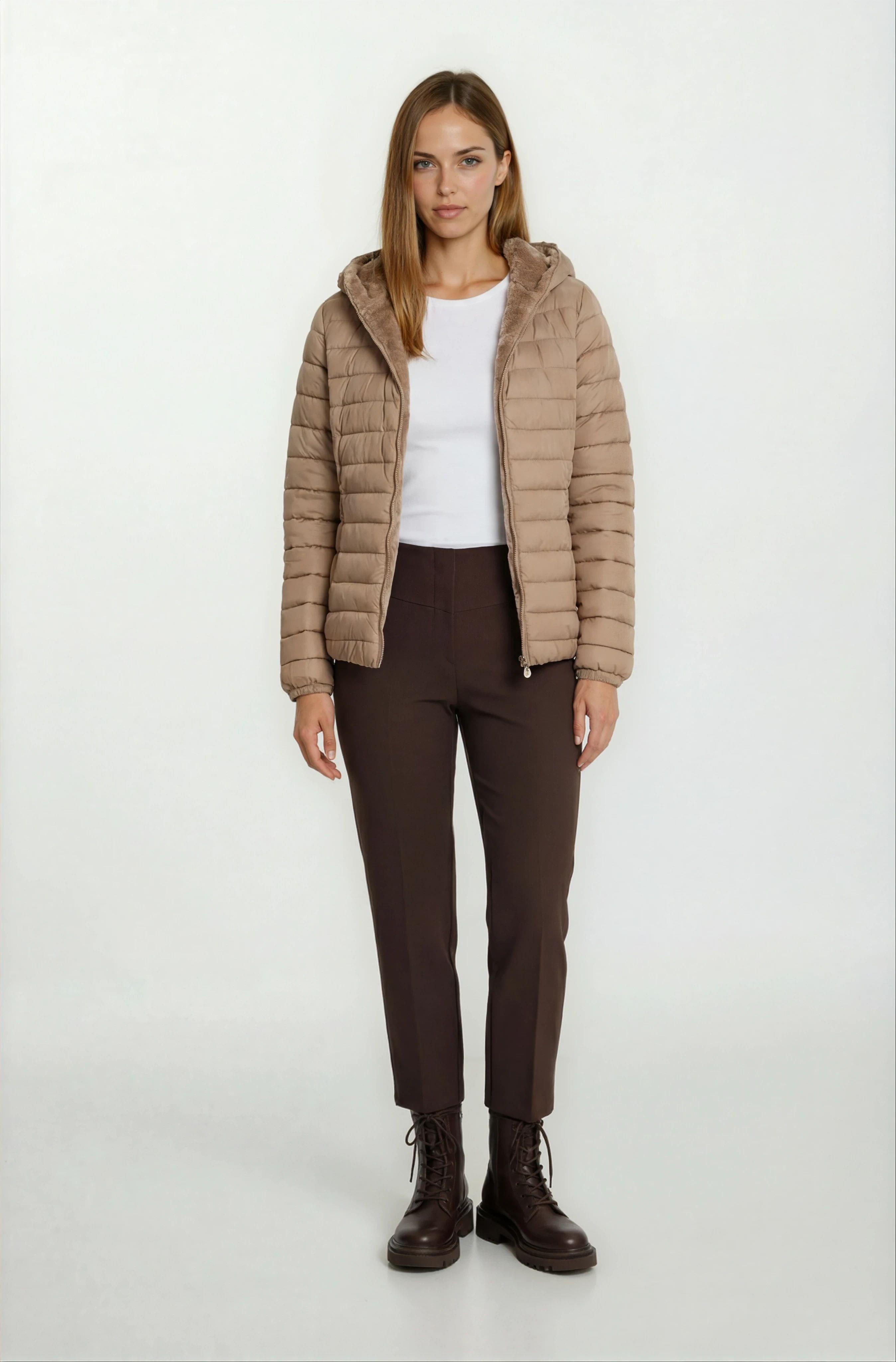 Ranuccio Çift Taraflı Kapitoneli Peluş Kapüşonlu Mont CAMEL